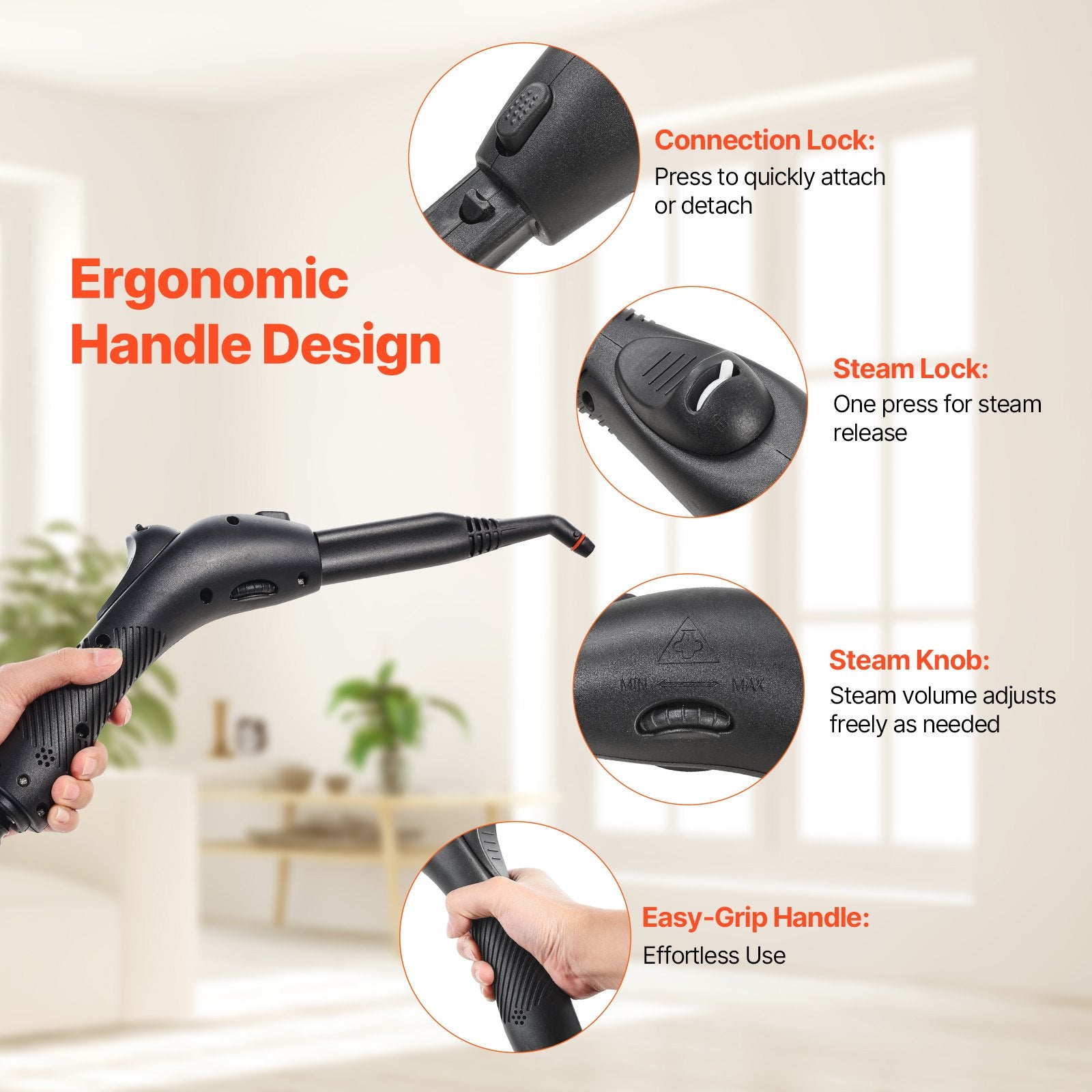 VEVOR Steam Cleaner, Multipurpose Powerful Steamer with 27 Accessories, Steamer Cleaing with Extra-Long Power Cord, 1.5 L Tank and Portable Handle, for Grout, Tile, Floors, Appliances, Home & Car