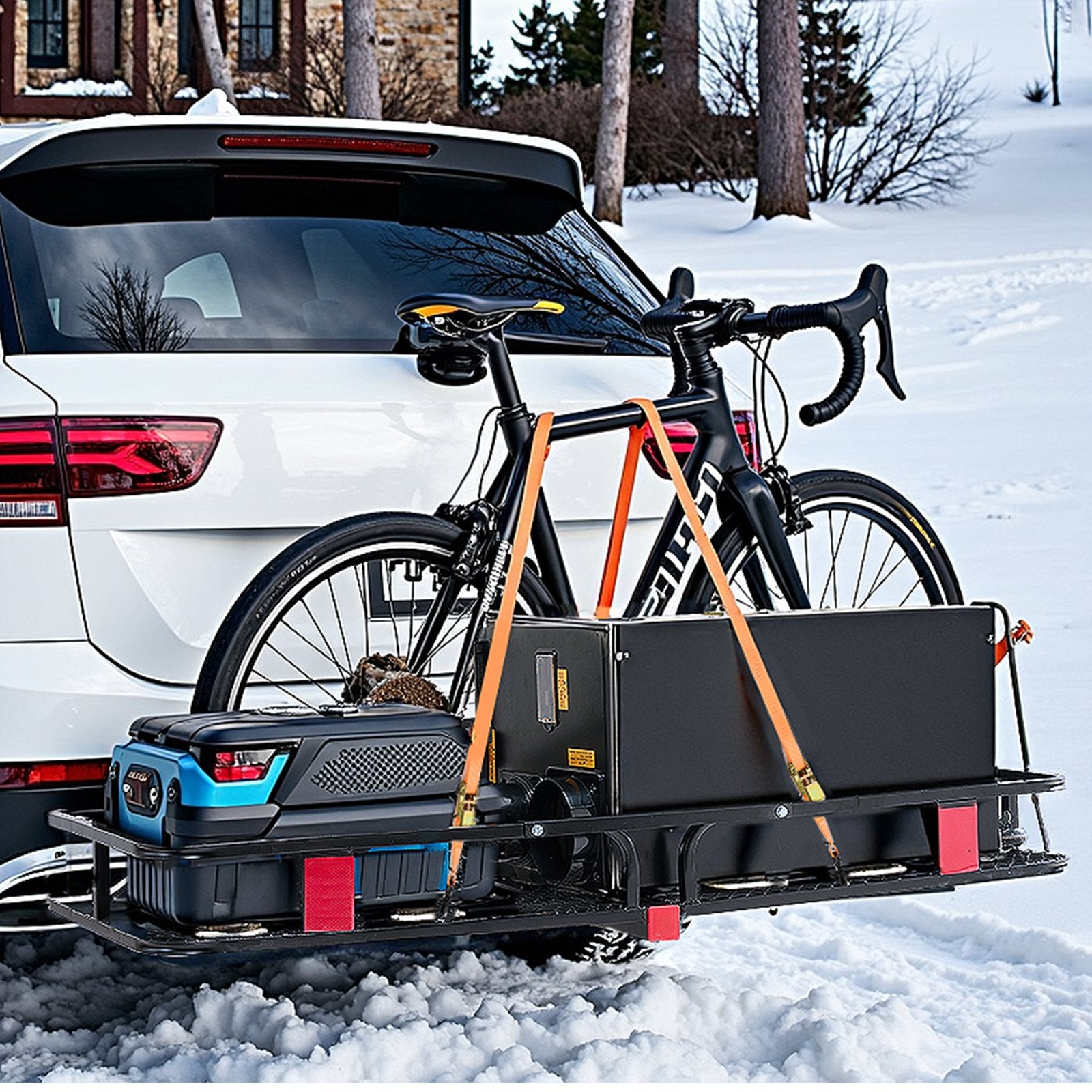VEVOR 53" x 19" x 5", Hitch Cargo Carrier, 500 lbs Capacity Hitch Cargo Carrier with Hitch Stabilizer & Ratchet Straps, Hitch Mount Cargo Carrier with Cargo Net with Hook, Fit for SUVs