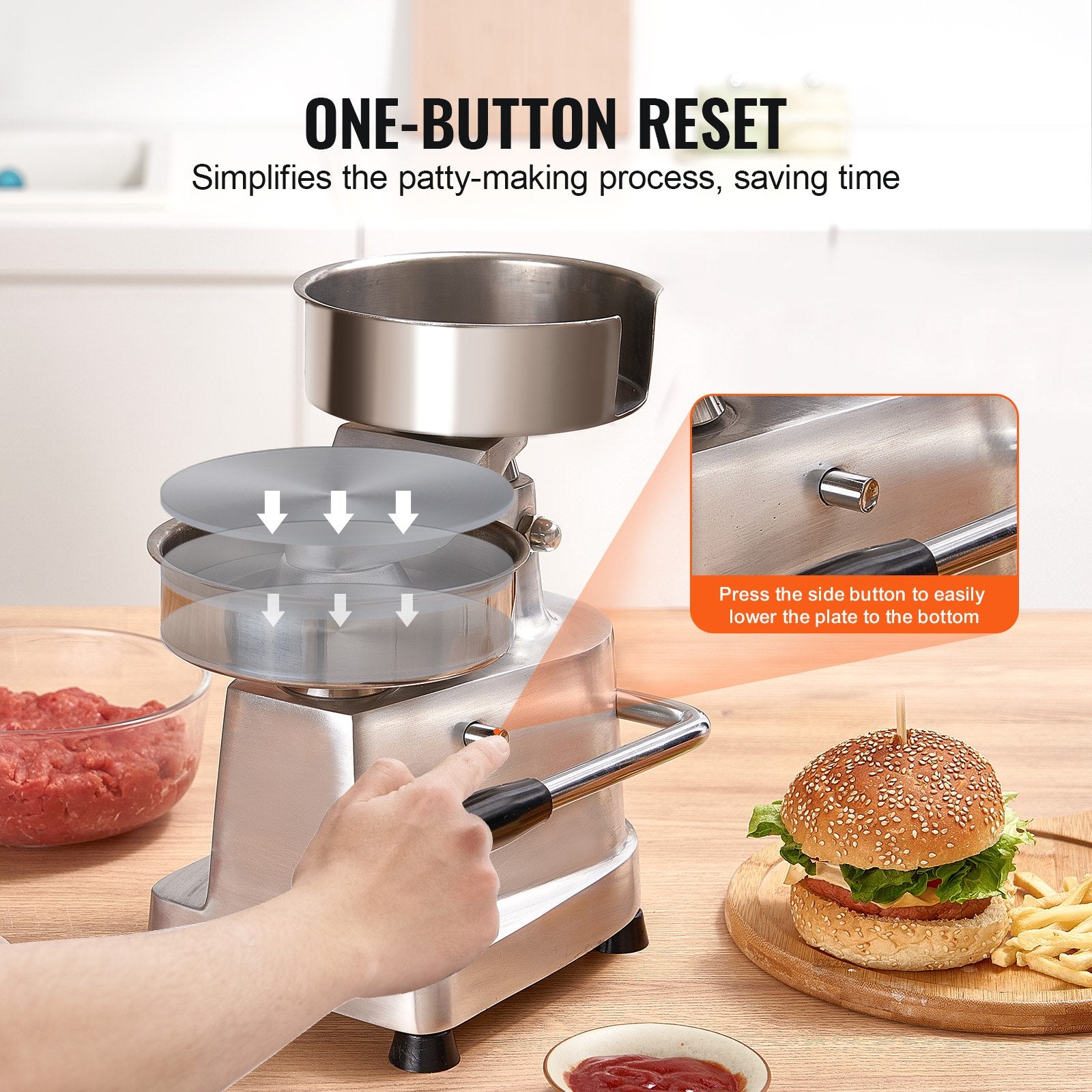 VEVOR Commercial Burger Patty Maker, 150mm Hamburger Beef Patty Maker, Heavy Duty Food-Grade Stainless Steel Bowl Burger Press Machine, Kitchen Meat Forming Processor with 1000 Pcs Patty Papers