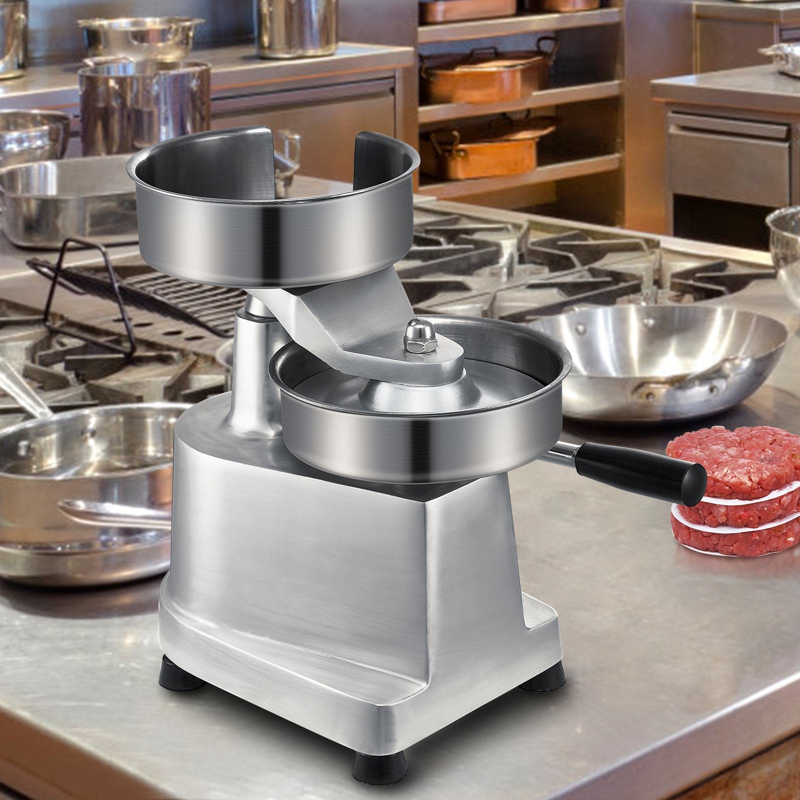 VEVOR Commercial Burger Patty Maker, 150mm Hamburger Beef Patty Maker, Heavy Duty Food-Grade Stainless Steel Bowl Burger Press Machine, Kitchen Meat Forming Processor with 1000 Pcs Patty Papers