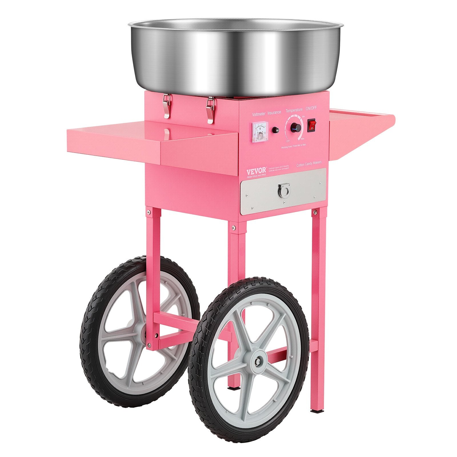VEVOR Electric Cotton Candy Machine with Cart, 1000W Commercial Candy Floss Maker with 52cm in Stainless Steel Bowl, Sugar Scoop, and Drawer, Easy to Use, for Home, Kids Birthday, Family Party, Pink