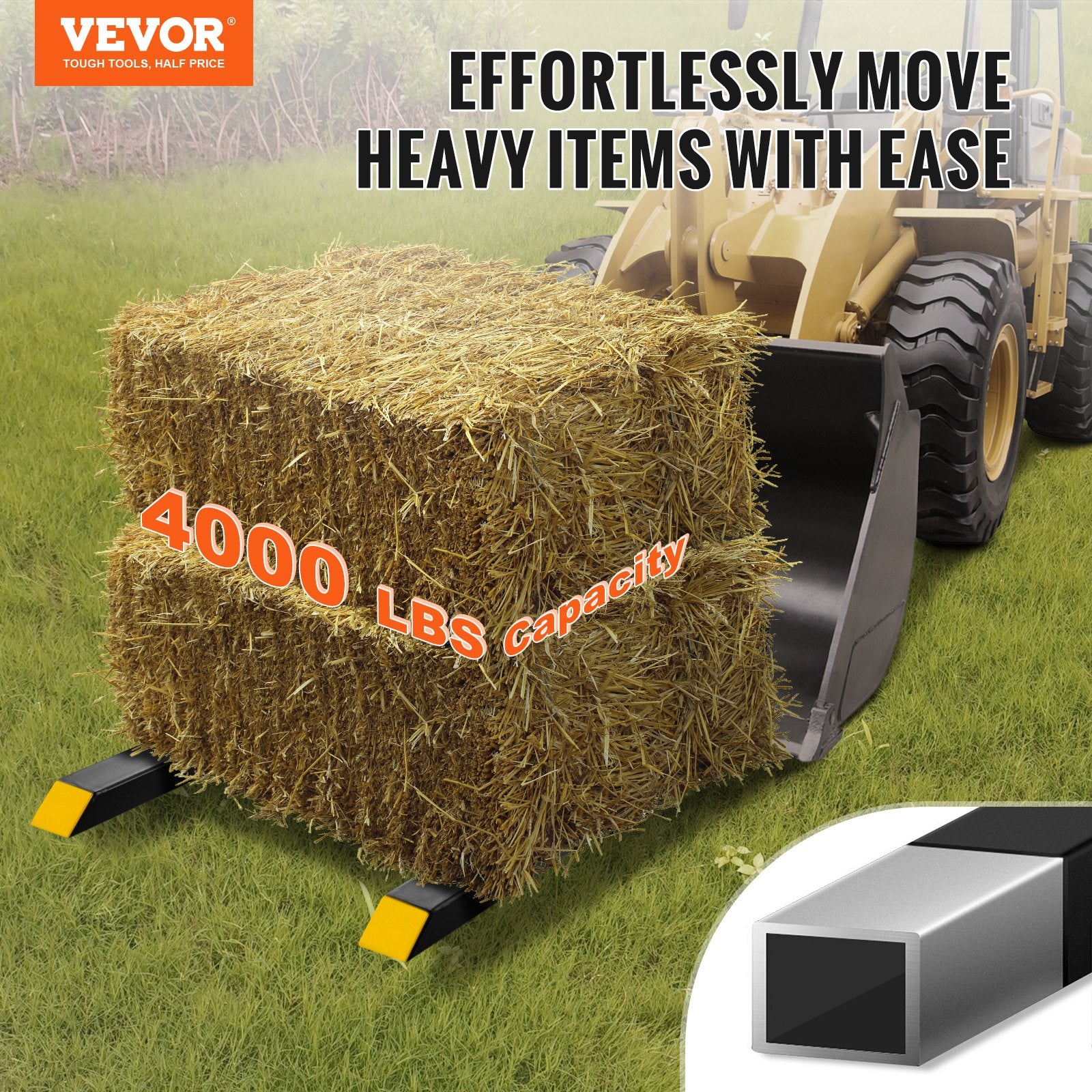VEVOR Pallet Forks, 907 kg Clamp on Pallet Forks, 1490 mm Total Length Heavy Duty Pallet Forks with Adjustable Stabilizer bar, Tractor Bucket Forks for Tractor Attachments, Skid Steer, Loader Bucket