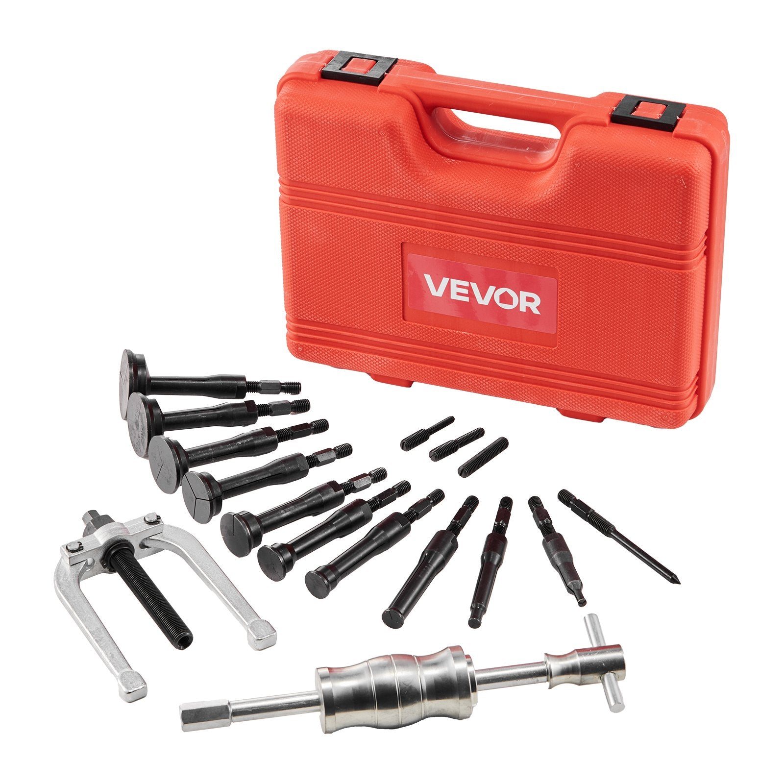 VEVOR Blind Hole Bearing Puller Set, 16-in-1 Inner Bearing Race and Seal Extractor Kit, 16 PCS Slide Hammer Pilot Insert Inner Internal Bearing Removal Tool Set with 10 Split Collets and Counterstay