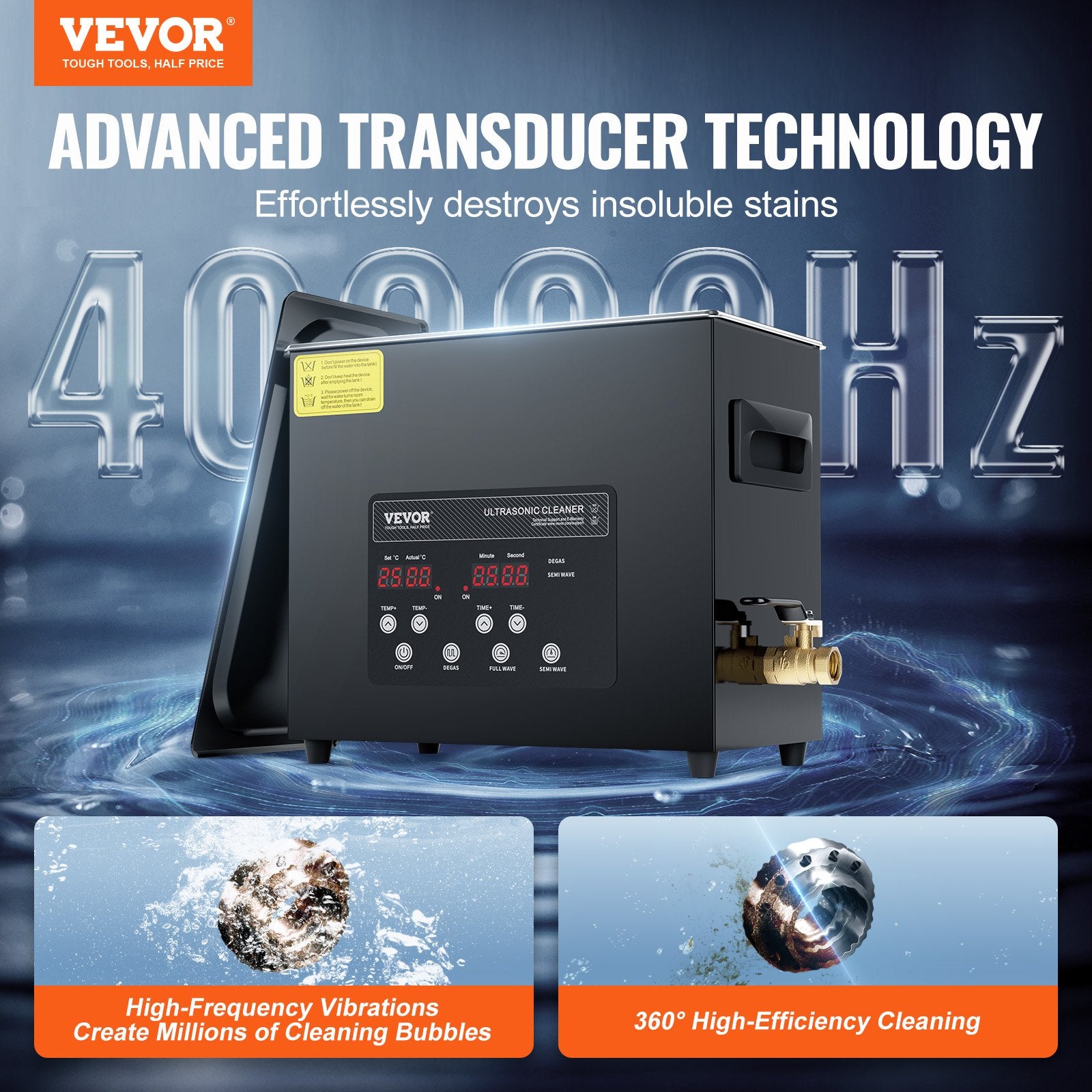 VEVOR 6L Ultra Sonic Cleaner, 180W Digital Ultrasonic Cleaning Machine with Gentle Mode & Upgraded Degassing, 40kHz Industrial Ultrasound Cleaner with Heater & Timer for Retainer, Jewelry, Tools