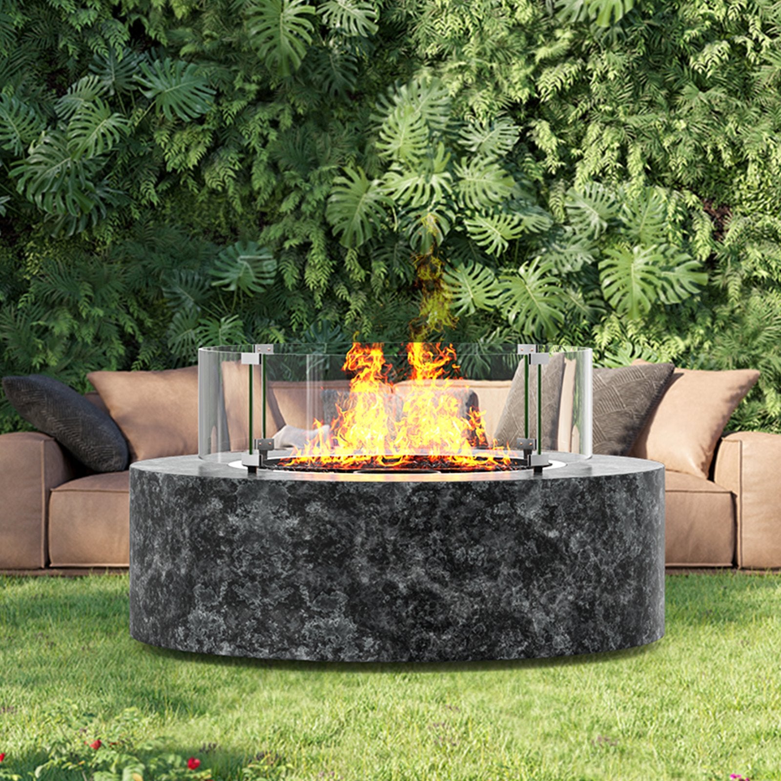 VEVOR Fire Pit Wind Guard, 740 x 214mm Round Glass Flame Shield, 6mm Thick Fire Table Accessory, Clear Tempered Glass Flame Guard for Propane, Gas, Outdoor, Patio, Backyard