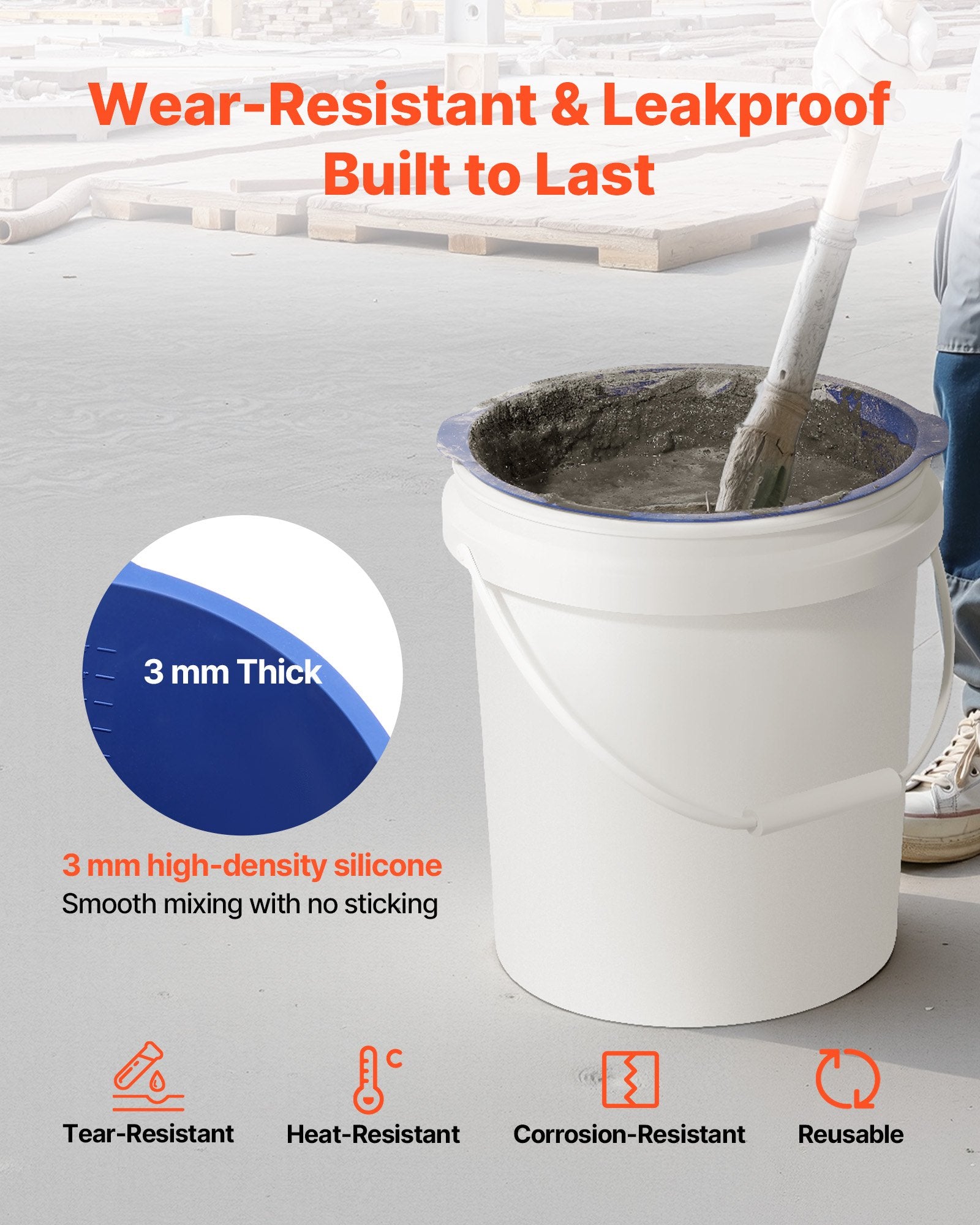 VEVOR 18.9L Bucket Liner for Concrete Mix, Reusable Silicone Mortar Bucket Liner for Thinset Paint Concrete Epoxy Mixing, Heavy-duty Grout Mixer Insert Tool with Graduated Measurements, Blue