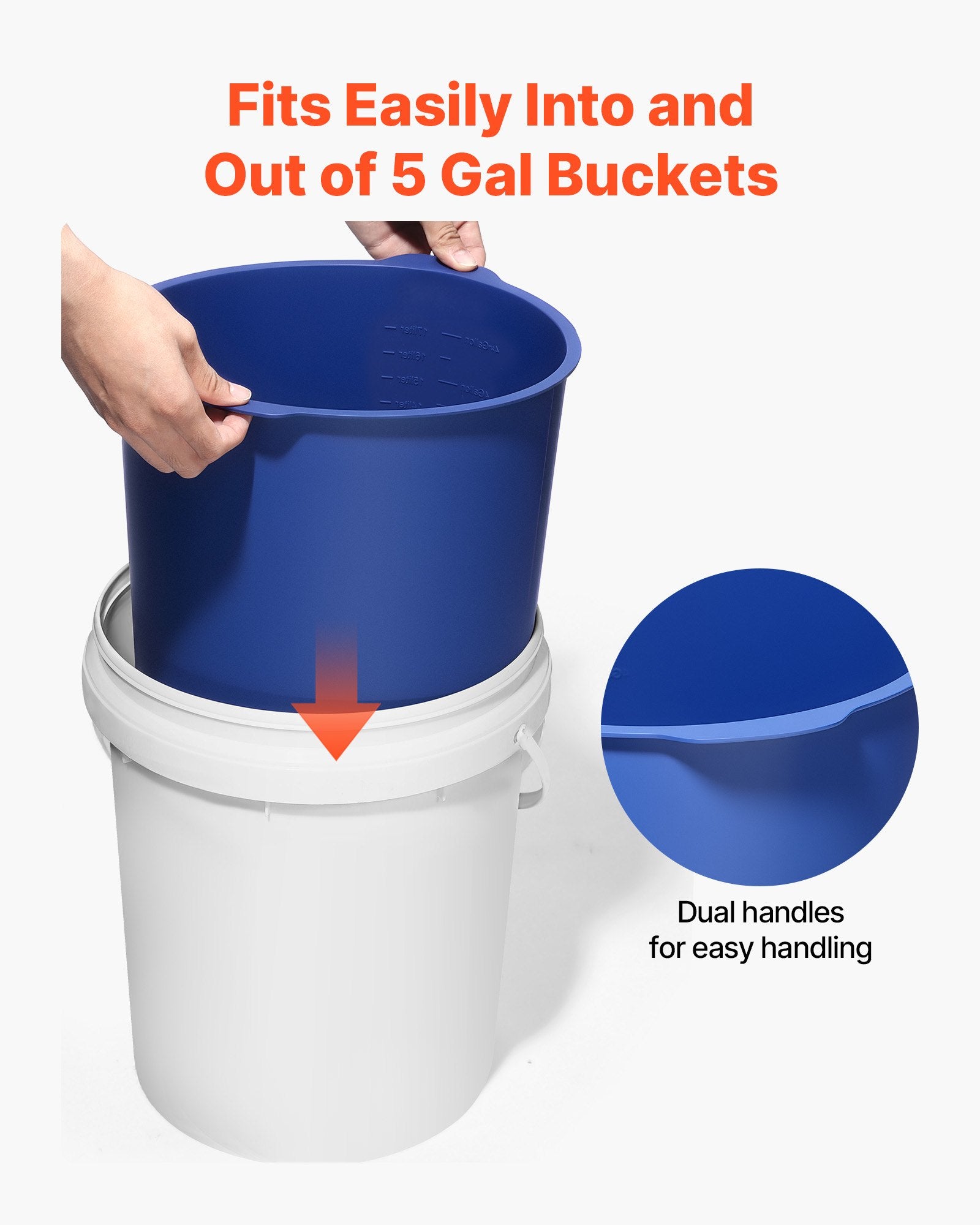 VEVOR 18.9L Bucket Liner for Concrete Mix, Reusable Silicone Mortar Bucket Liner for Thinset Paint Concrete Epoxy Mixing, Heavy-duty Grout Mixer Insert Tool with Graduated Measurements, Blue