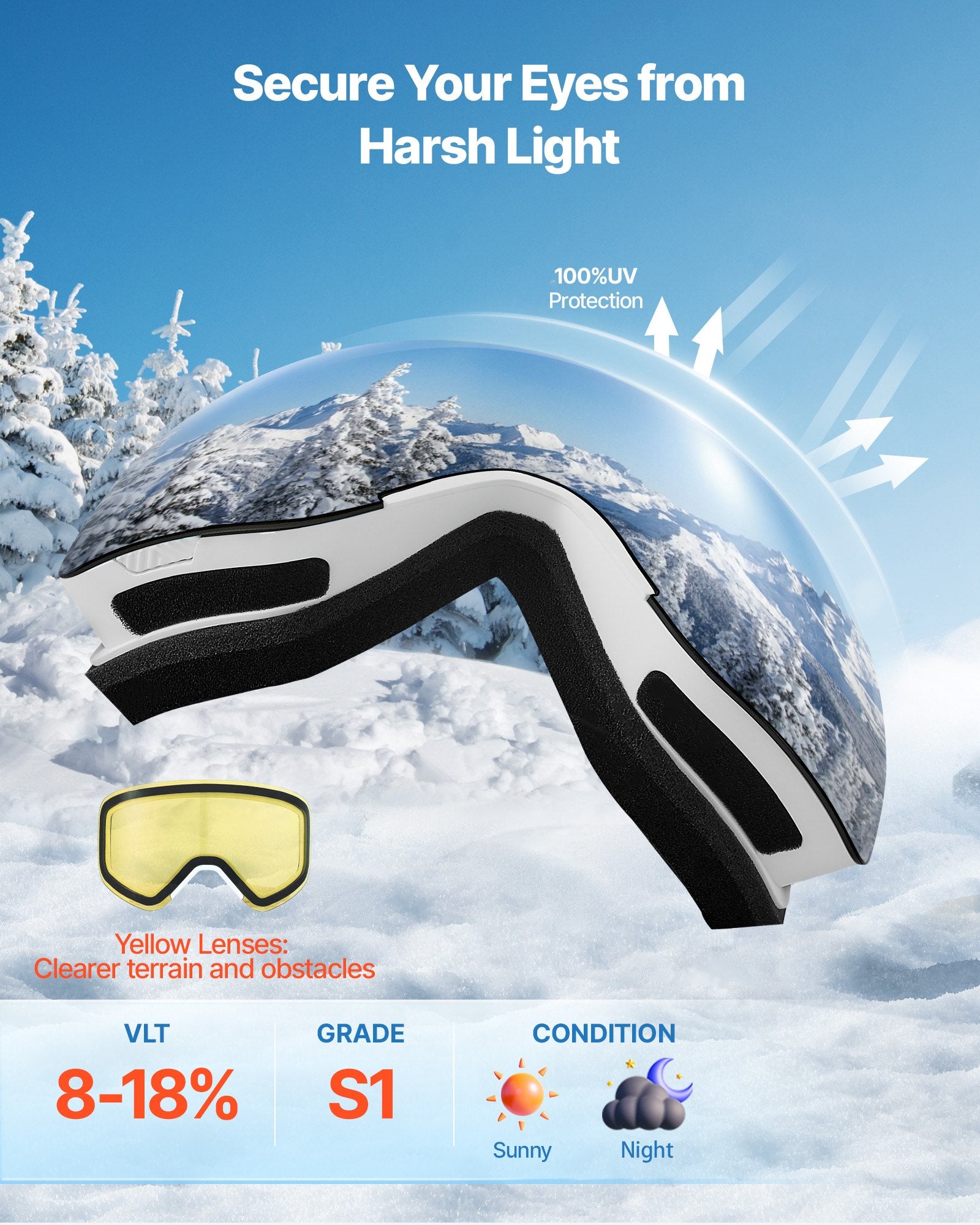 VEVOR Frameless Ski Goggles, Magnet Cylindrical Lens with Pink Revo Coating, OTG Anti fog Snow Goggles for Men Women Youth, TPU Frame & Ventilation Structure, Fit for Skiing, Skating, Snowboarding