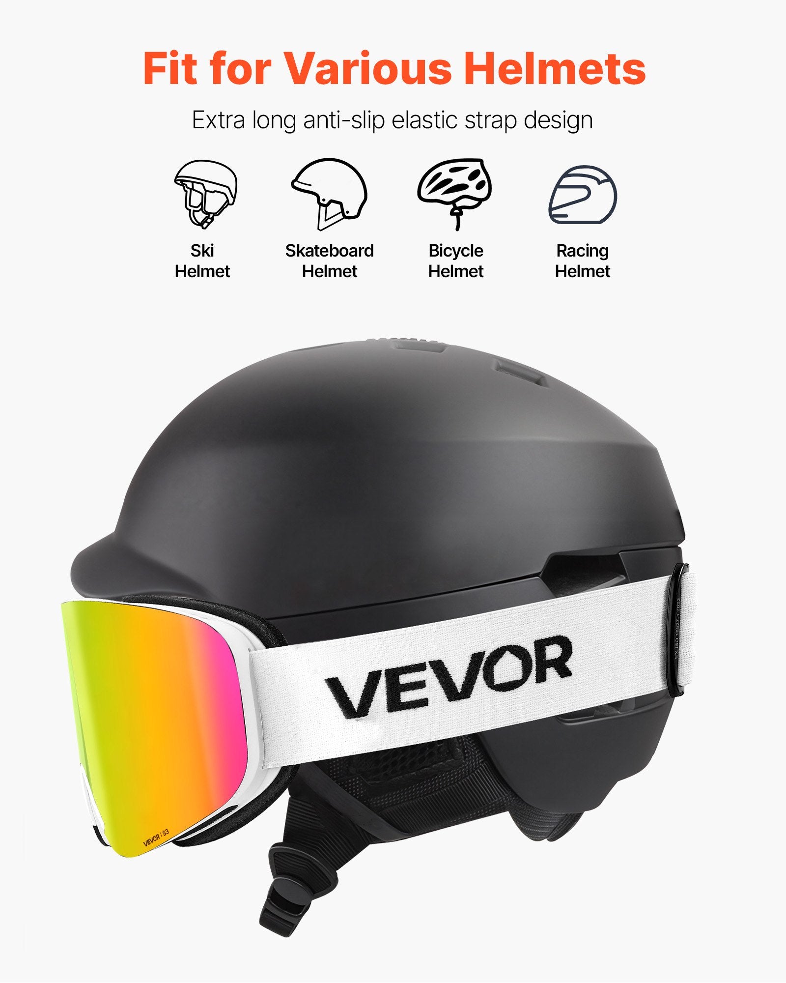 VEVOR Frameless Ski Goggles, Magnet Cylindrical Lens with Pink Revo Coating, OTG Anti fog Snow Goggles for Men Women Youth, TPU Frame & Ventilation Structure, Fit for Skiing, Skating, Snowboarding