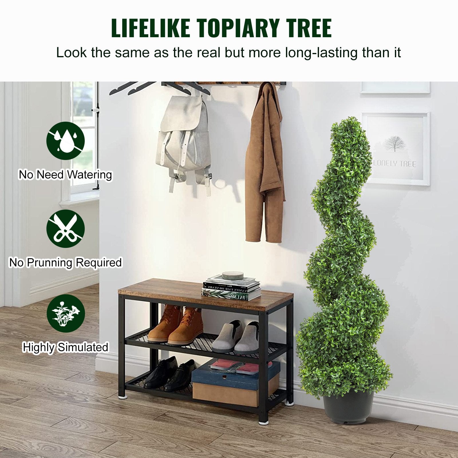 VEVOR Artificial Topiaries Boxwood Trees, 7.6cm Tall 2 Pieces Faux Topiary Plant Outdoor, All-year Green Feaux Plant w/ Replaceable Leaves for Decorative Indoor/Outdoor/Garden