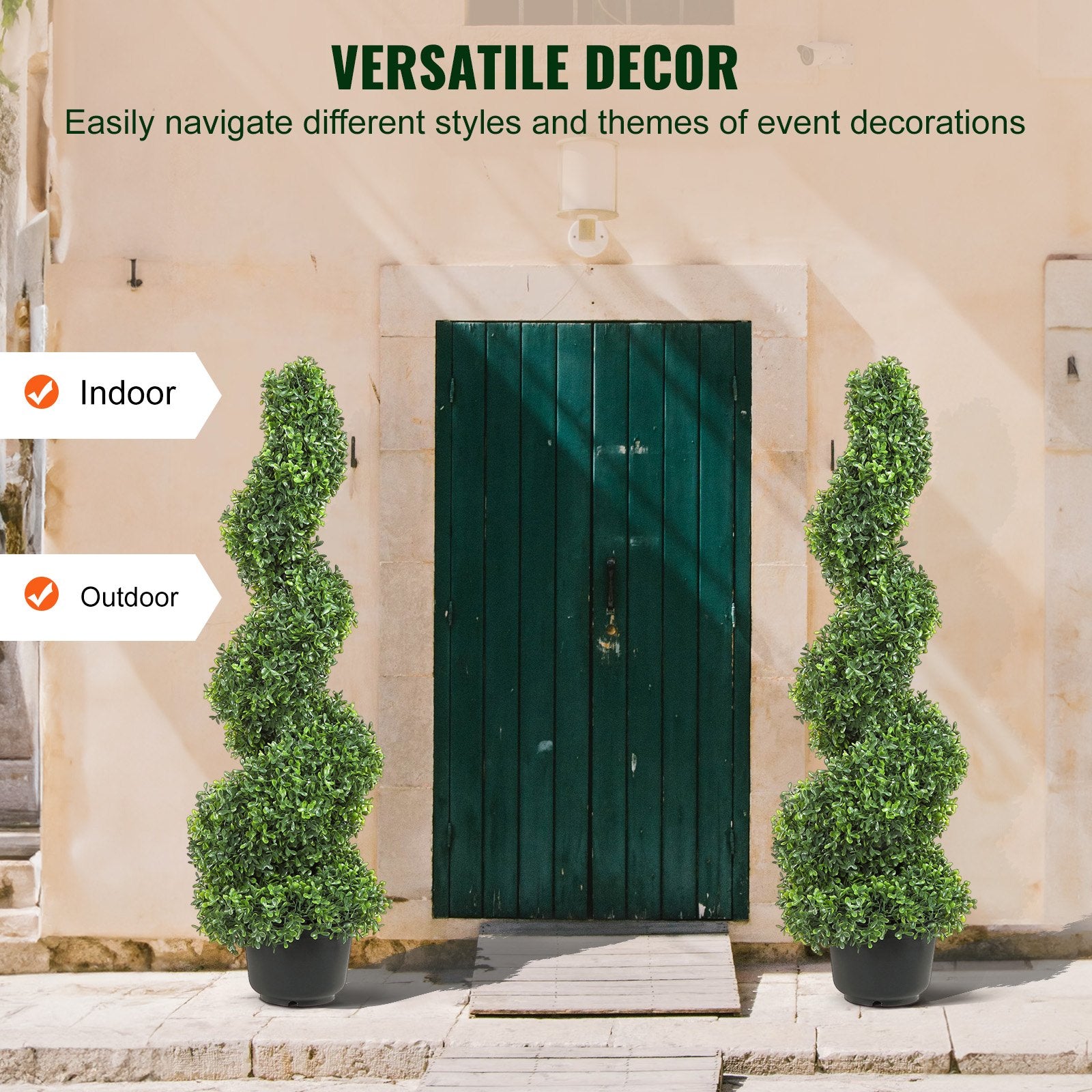 VEVOR Artificial Topiaries Boxwood Trees, 7.6cm Tall 2 Pieces Faux Topiary Plant Outdoor, All-year Green Feaux Plant w/ Replaceable Leaves for Decorative Indoor/Outdoor/Garden