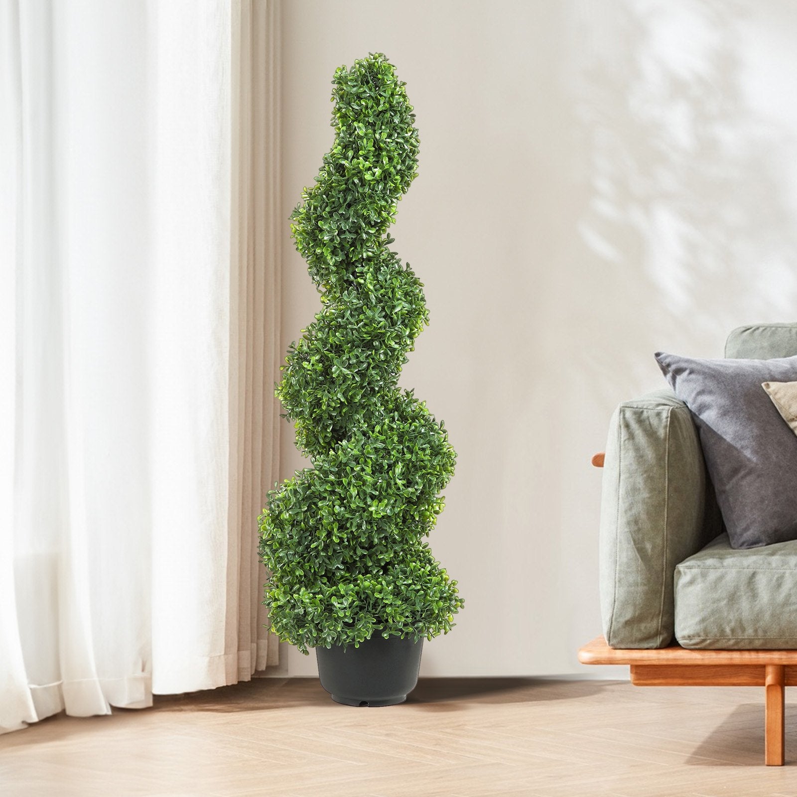 VEVOR Artificial Topiaries Boxwood Trees, 7.6cm Tall 2 Pieces Faux Topiary Plant Outdoor, All-year Green Feaux Plant w/ Replaceable Leaves for Decorative Indoor/Outdoor/Garden