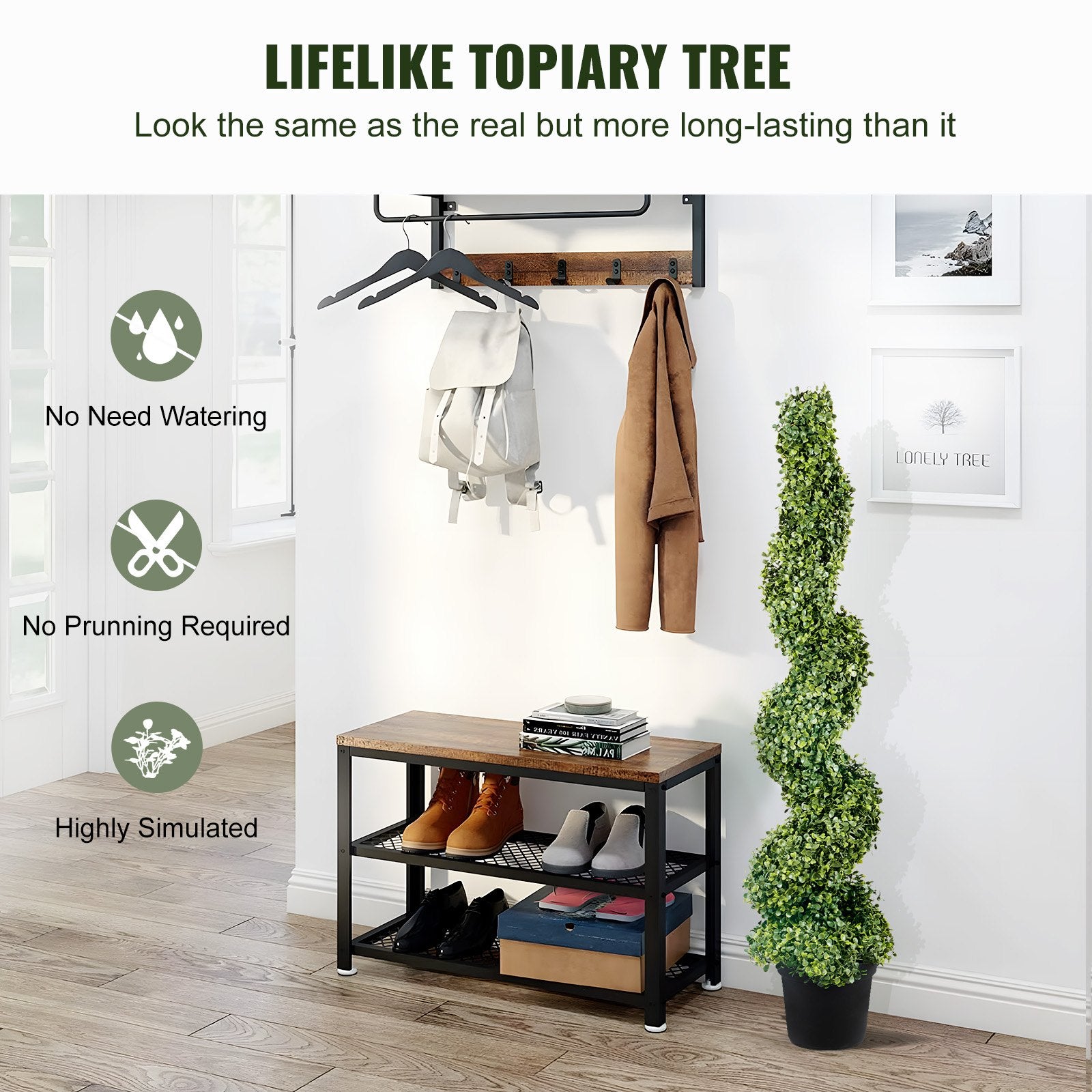 VEVOR Artificial Topiaries Boxwood Trees, 10cm Tall 2 Pieces Faux Topiary Plant Outdoor, All-year Green Feaux Plant w/ Replaceable Leaves for Decorative Indoor/Outdoor/Garden