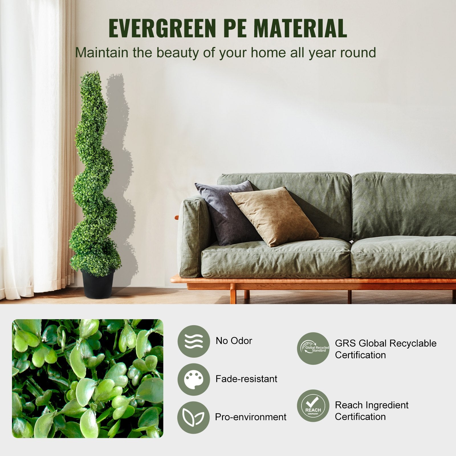 VEVOR Artificial Topiaries Boxwood Trees, 10cm Tall 2 Pieces Faux Topiary Plant Outdoor, All-year Green Feaux Plant w/ Replaceable Leaves for Decorative Indoor/Outdoor/Garden