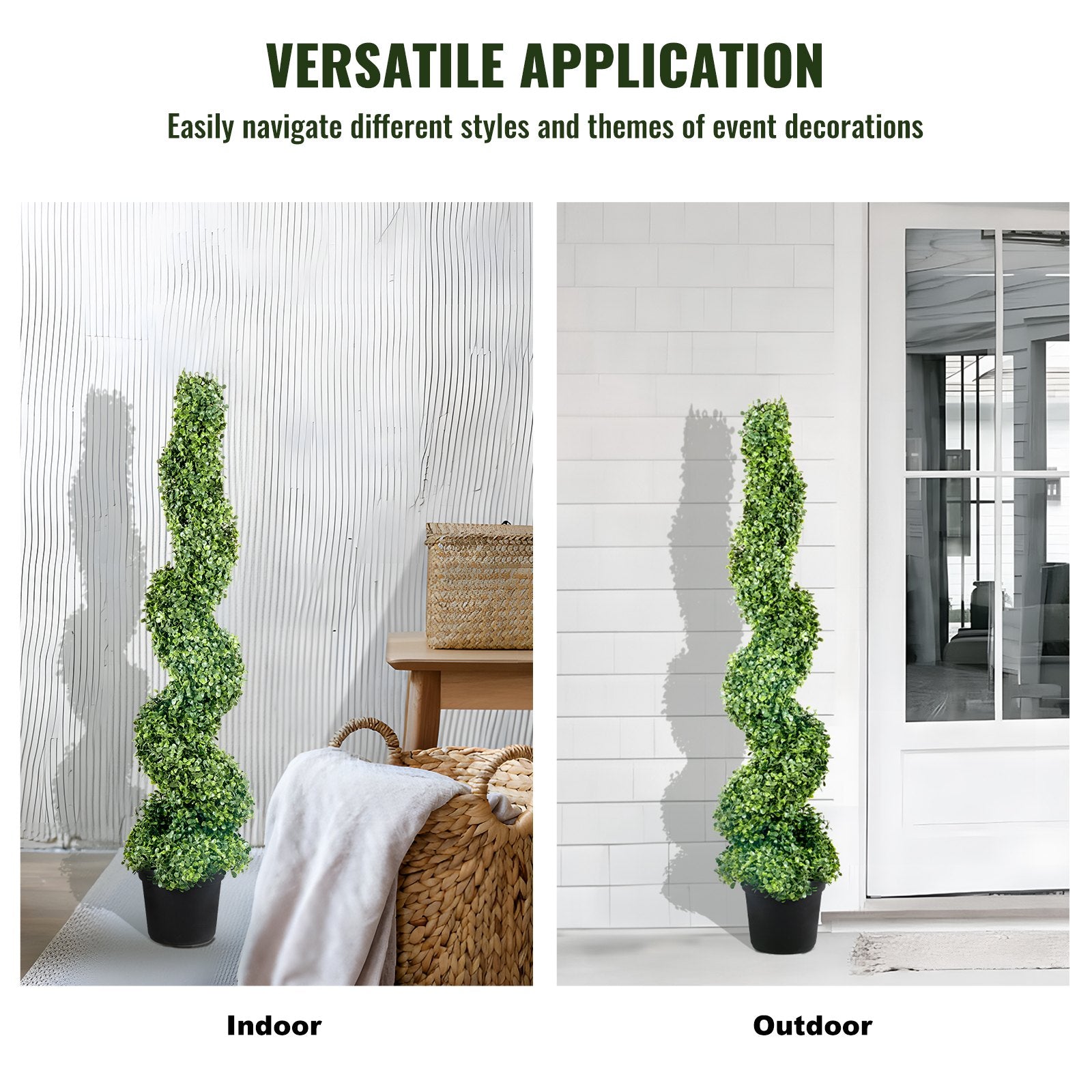 VEVOR Artificial Topiaries Boxwood Trees, 10cm Tall 2 Pieces Faux Topiary Plant Outdoor, All-year Green Feaux Plant w/ Replaceable Leaves for Decorative Indoor/Outdoor/Garden