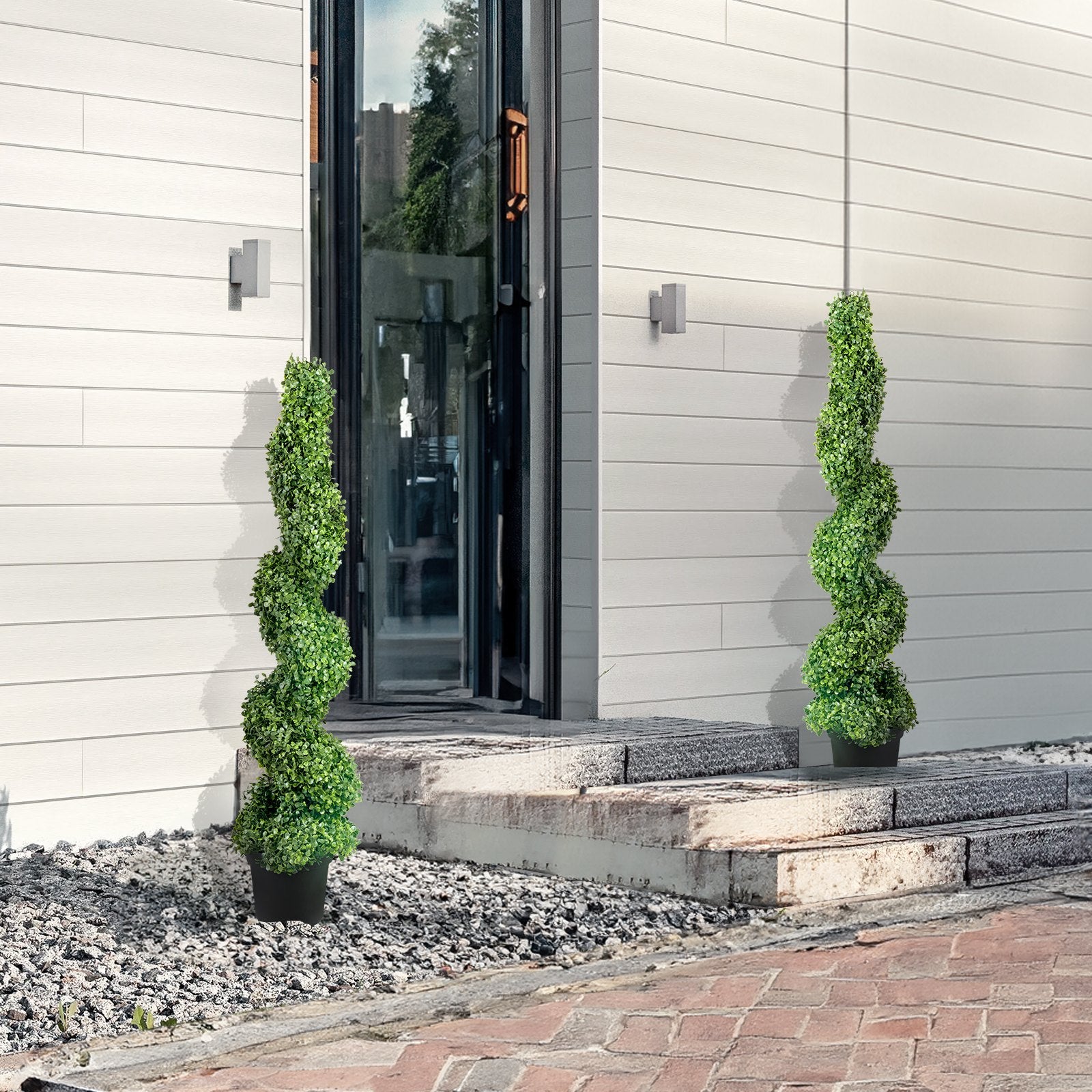 VEVOR Artificial Topiaries Boxwood Trees, 10cm Tall 2 Pieces Faux Topiary Plant Outdoor, All-year Green Feaux Plant w/ Replaceable Leaves for Decorative Indoor/Outdoor/Garden