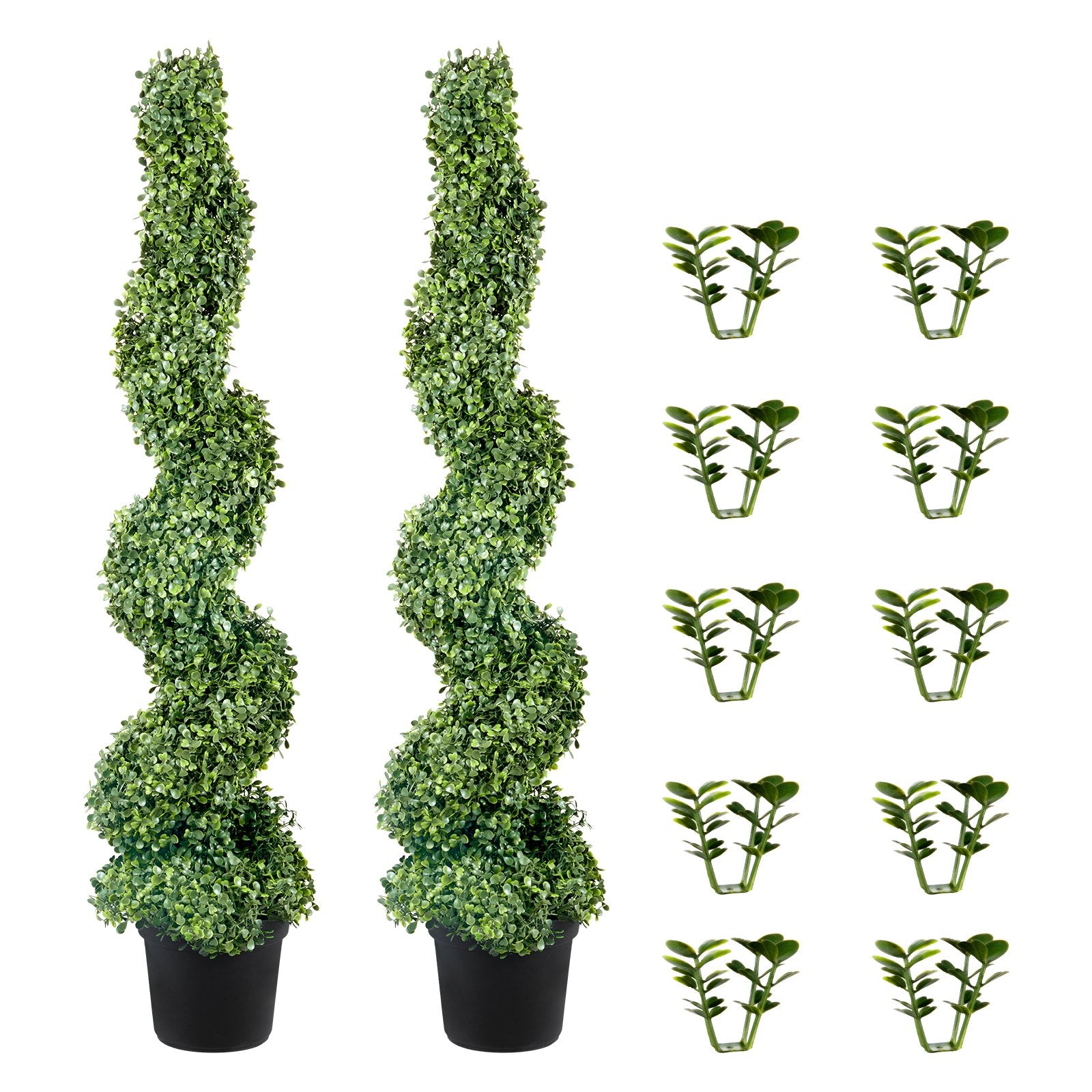 VEVOR Artificial Topiaries Boxwood Trees, 10cm Tall 2 Pieces Faux Topiary Plant Outdoor, All-year Green Feaux Plant w/ Replaceable Leaves for Decorative Indoor/Outdoor/Garden