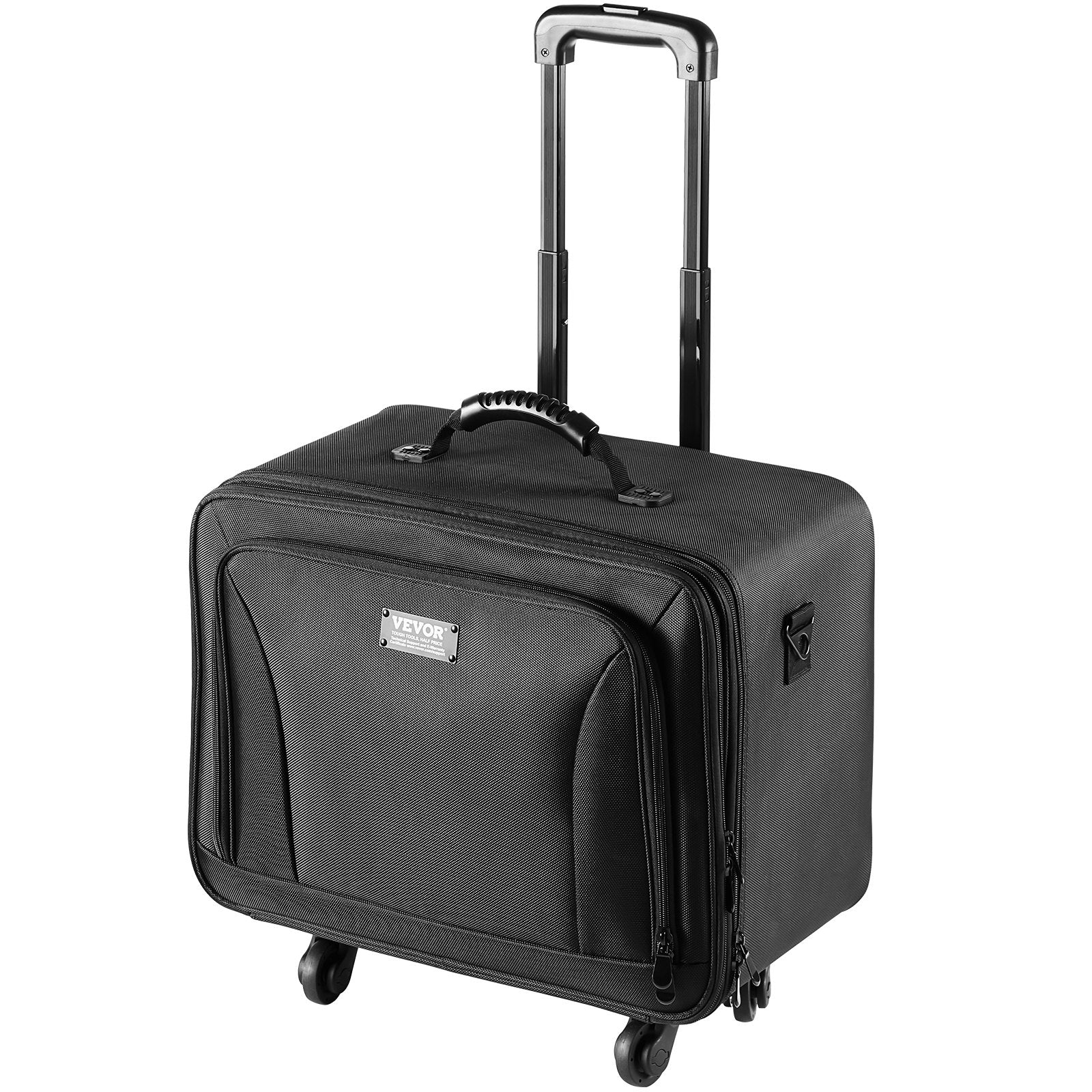 VEVOR Rolling Makeup Train Case Large Storage 3 Tiers, Convenient Carry With Handle, Wheels, Strap, Professional Makeup Storage Organizer Box Make Up Carrier Waterproof Oxford, Black