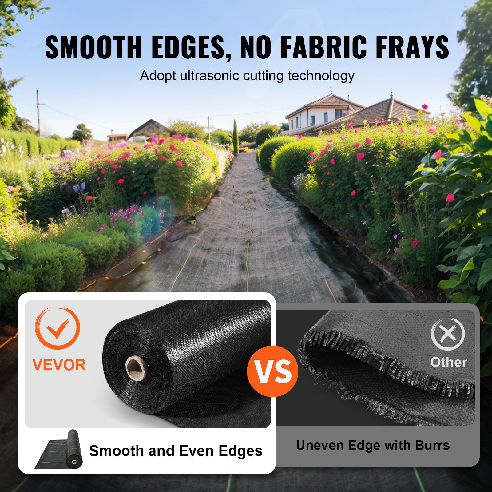 VEVOR Weed Barrier Landscape Fabric, 6.5*330FT Heavy Duty Garden Weed Fabric, Woven PP Weed Control Fabric, Driveway Fabric, Geotextile Fabric for Landscaping, Ground Cover, Weed Blocker Weed Mat
