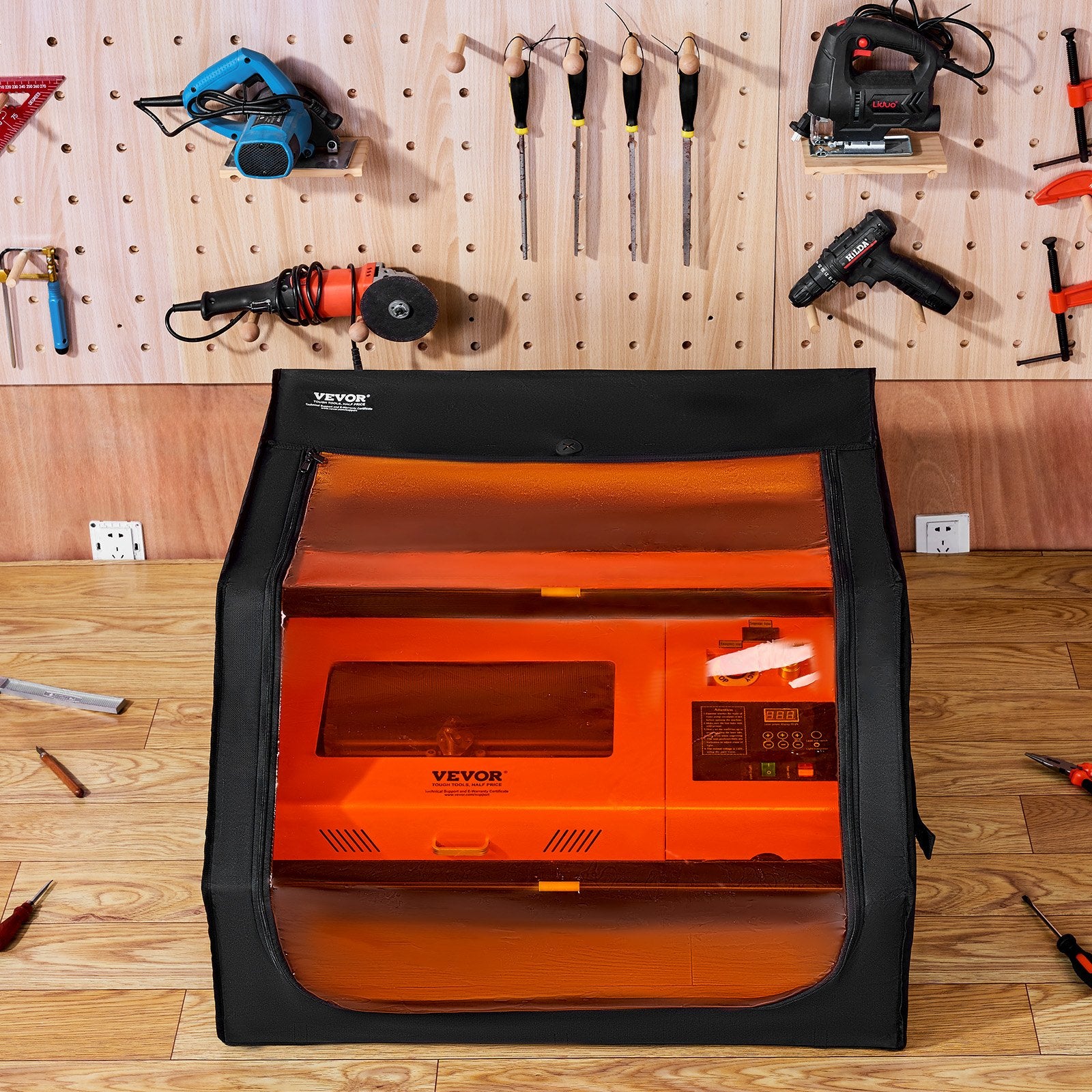 VEVOR Laser Engraver Enclosure, 800 x 800 x 500 mm, Flame Retardant and Fireproof Protective Cover, with Exhaust Fan and Pipe, Insulates Smoke, Noise and Eye Protection, Fits for Most Laser Engraver