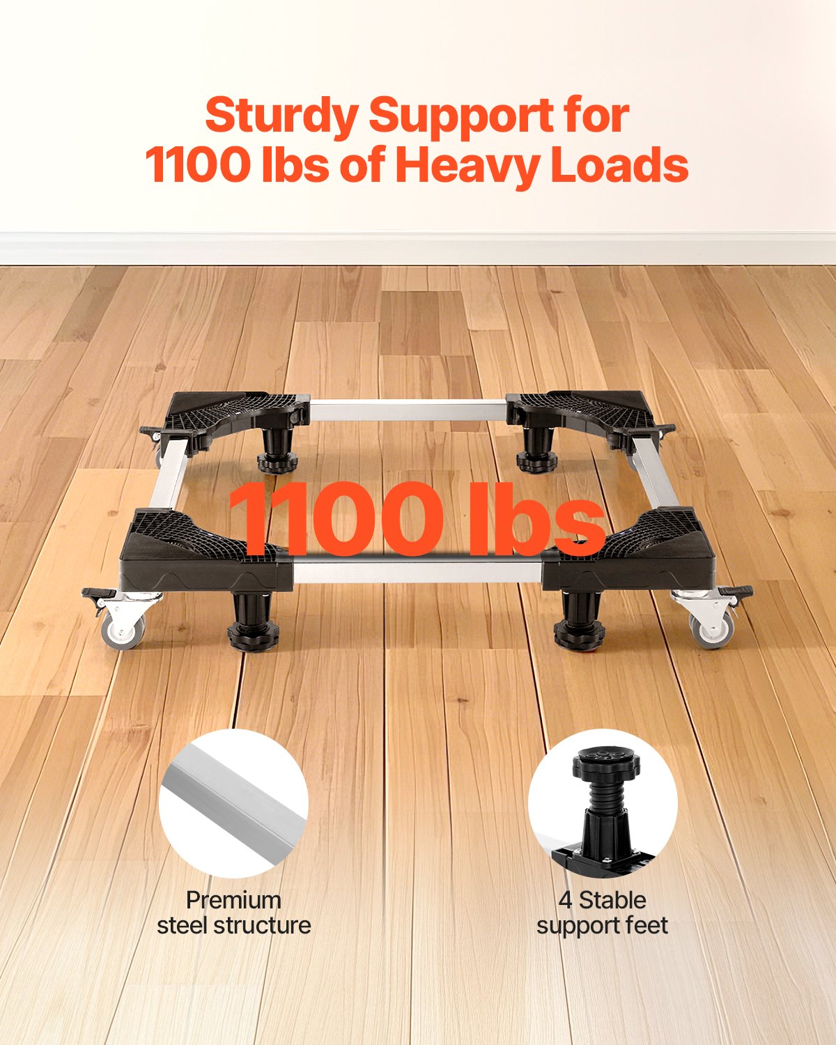 VEVOR Fridge Stand Mobile Base, 1100 lbs Load Capacity, Washing Machine Stand with 8 Locking Twin Wheels and 4 Brakes, 27.5 -35.4 Inches Adjustable Furniture Dolly for Washer, Refrigerator and Dryer