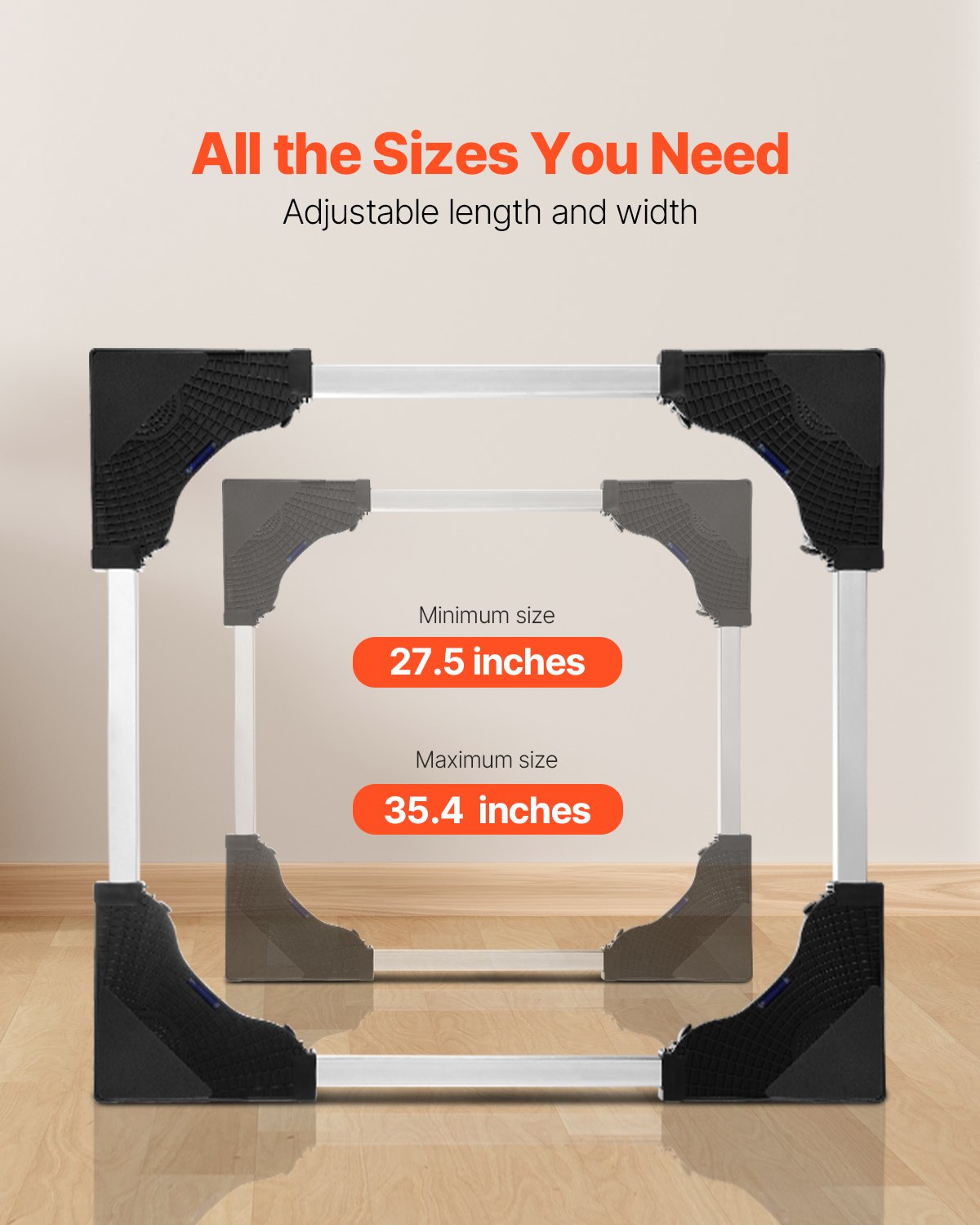 VEVOR Fridge Stand Mobile Base, 1100 lbs Load Capacity, Washing Machine Stand with 8 Locking Twin Wheels and 4 Brakes, 27.5 -35.4 Inches Adjustable Furniture Dolly for Washer, Refrigerator and Dryer