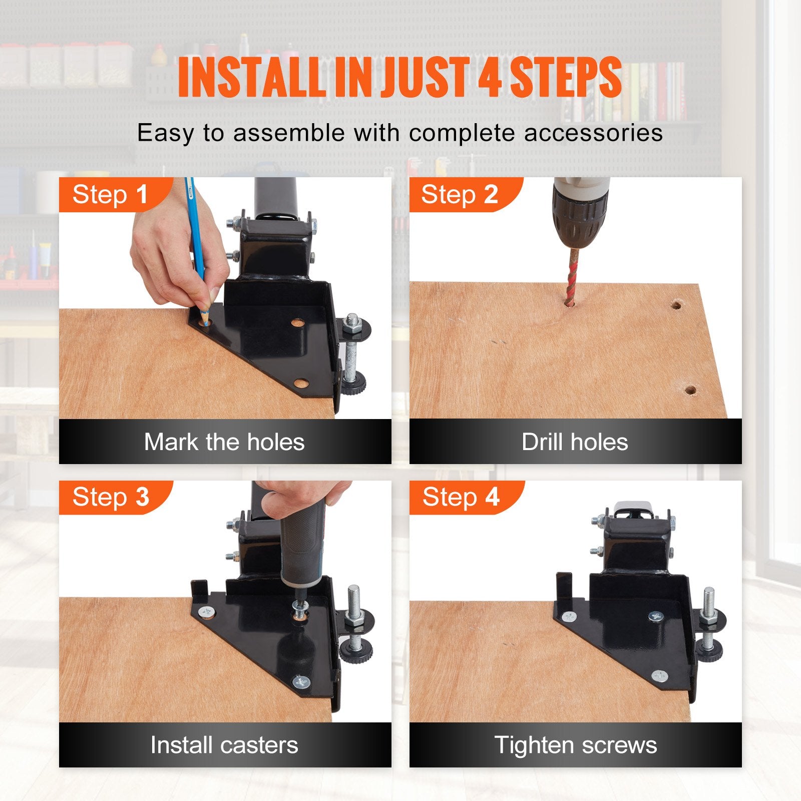 VEVOR Mobile Base, 181.4 kg Capacity, Adjustable from 241.3 x 241.3 mm to Infinity, Heavy Duty Universal Mobile Base Stand with Swivel Wheels, for Woodworking Equipment, Bandsaw, Power Tools, Machines