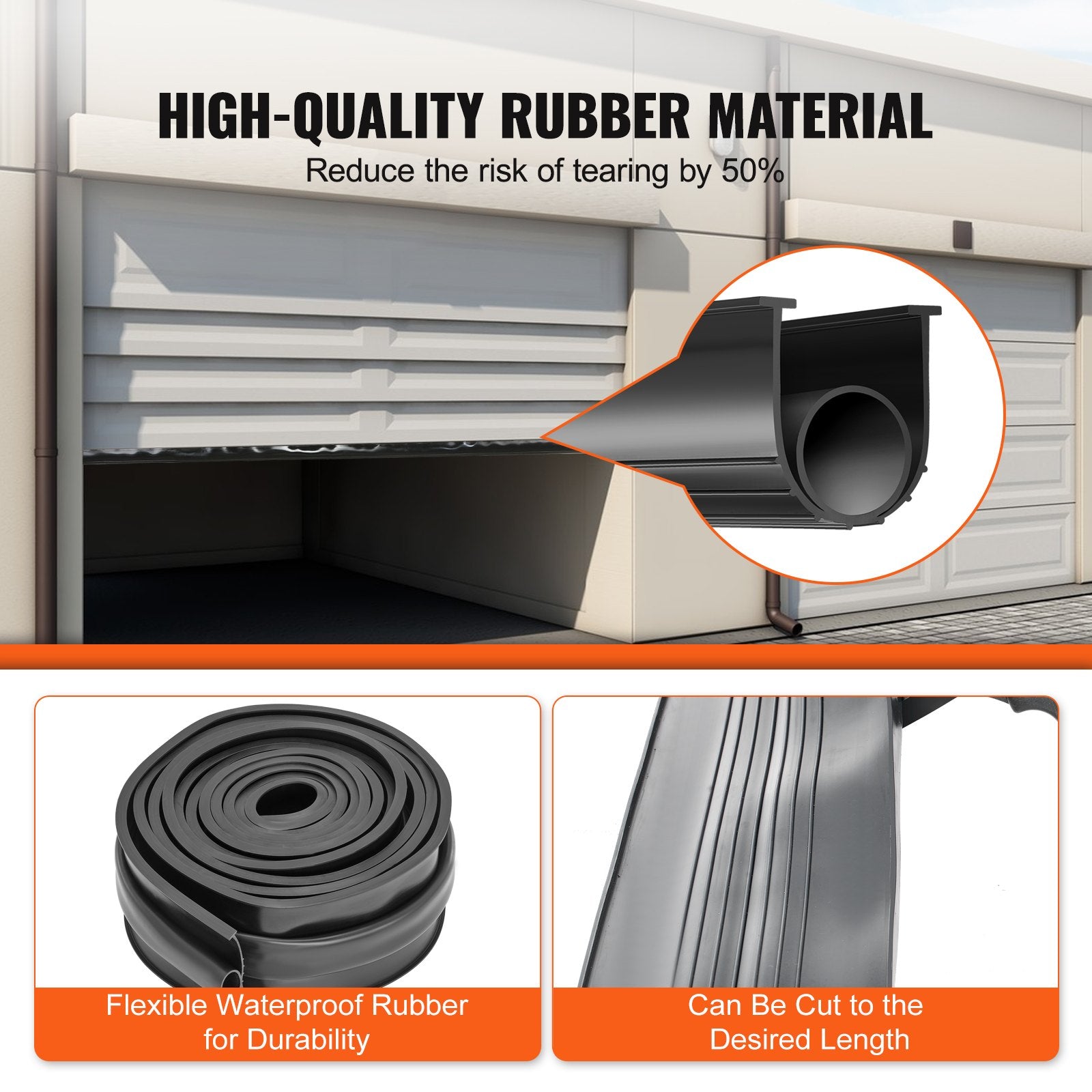 VEVOR Garage Door Seals Bottom Rubber, U Shape +O Ring Combination Garage Door Bottom Weather Seal, 10ft Weatherproofing Garage Door Seal, 5/16 inch T-ends and 3 3/4 inch Width, for Doors, Black