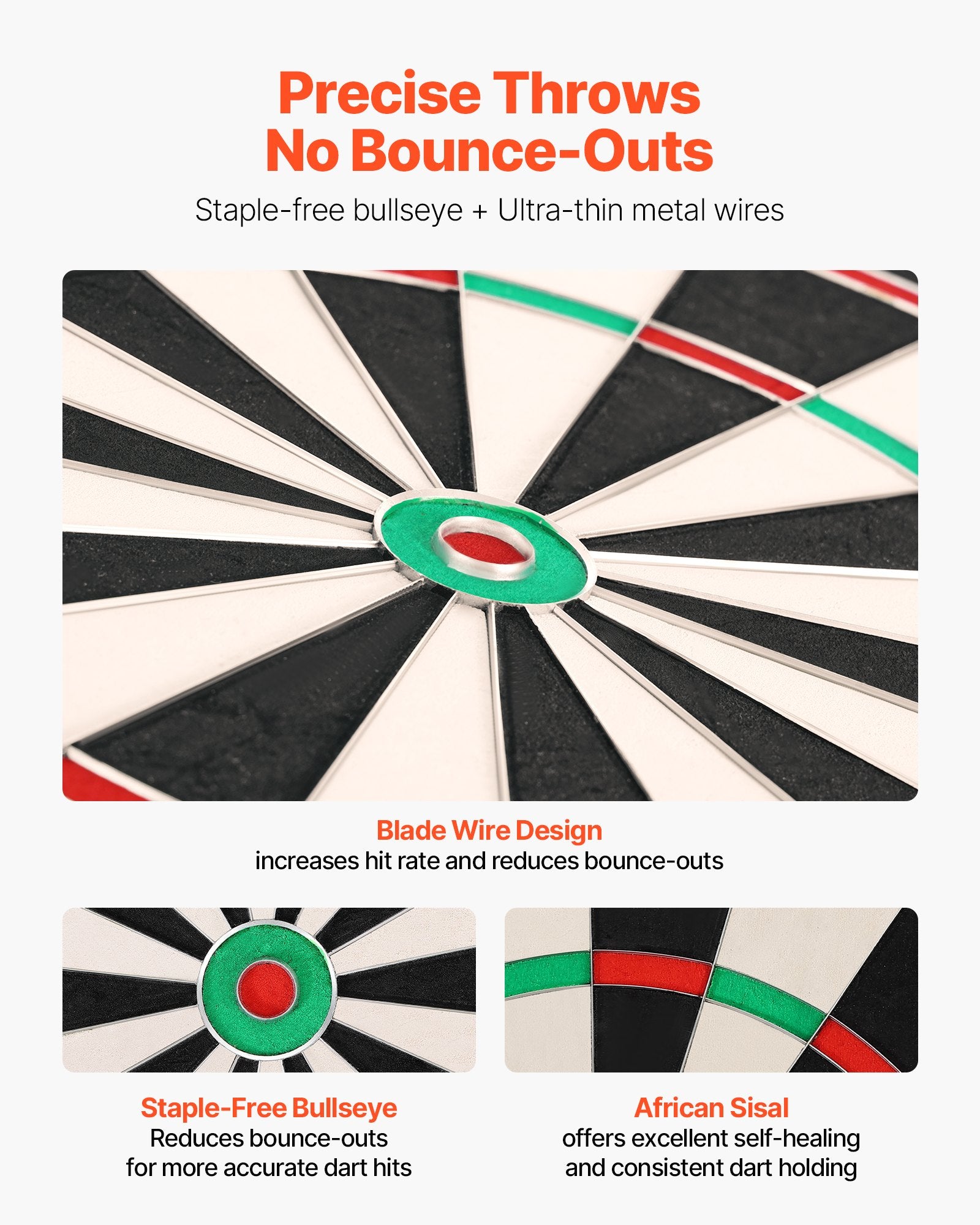 VEVOR Dart Board, High-Grade Self-Healing Sisal Fiber Dartboard with Staple-Free Bullseye, Blade Wire & Rotating Number Ring, 450mm Professional Dartboard for Home Party Game Room Darts Not Included