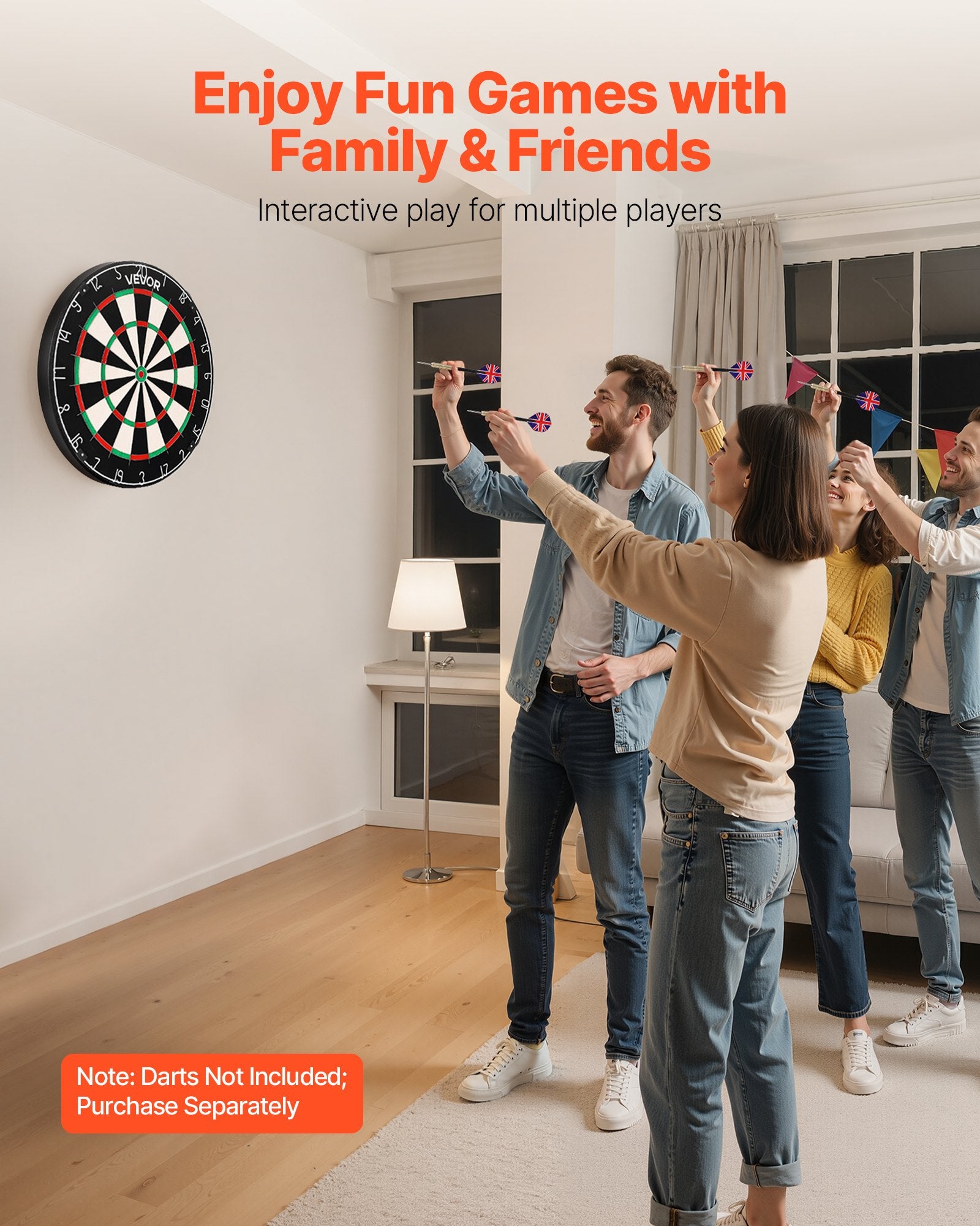 VEVOR Dart Board, High-Grade Self-Healing Sisal Fiber Dartboard with Staple-Free Bullseye, Blade Wire & Rotating Number Ring, 450mm Professional Dartboard for Home Party Game Room Darts Not Included