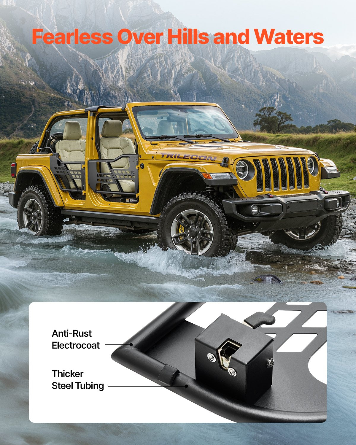 VEVOR Jeep Tube Doors, 4-Door, Hunting Style Jeep Tubular Door with Heavy-Duty Hinges & OE Latch, Jeep Doors with Rubber Pads, Fit for 2018-2024 Jeep Wrangler JL & 2020-2024 Jeep Gladiator JT