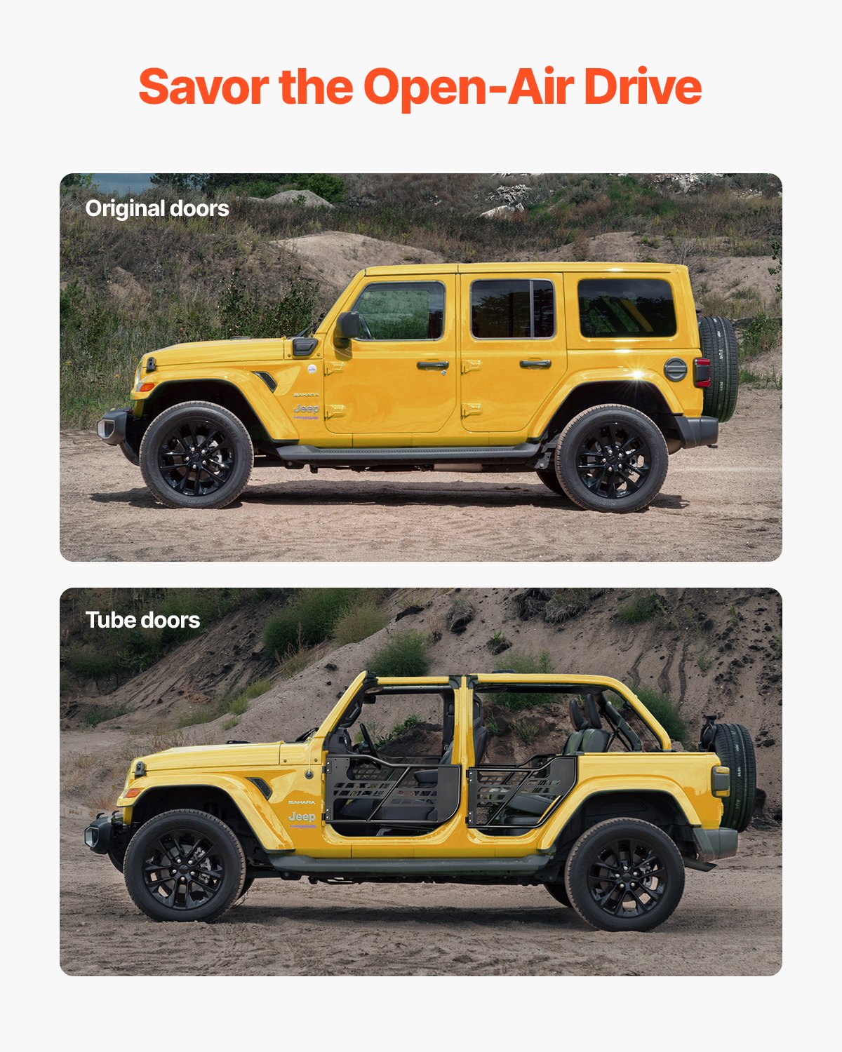 VEVOR Jeep Tube Doors, 4-Door, Hunting Style Jeep Tubular Door with Heavy-Duty Hinges & OE Latch, Jeep Doors with Rubber Pads, Fit for 2018-2024 Jeep Wrangler JL & 2020-2024 Jeep Gladiator JT