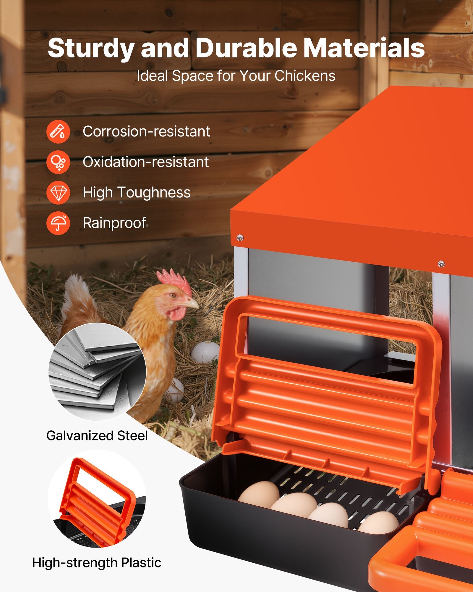 VEVOR Chicken Nest Box, 3-Compartment, 15 to 30 in Stable & Corrosion-Resistant Metal Nesting Boxes with Inclined Nesting Boxes, Bottom Holes & Resting Platform, Fit for Different Chicken Breeds
