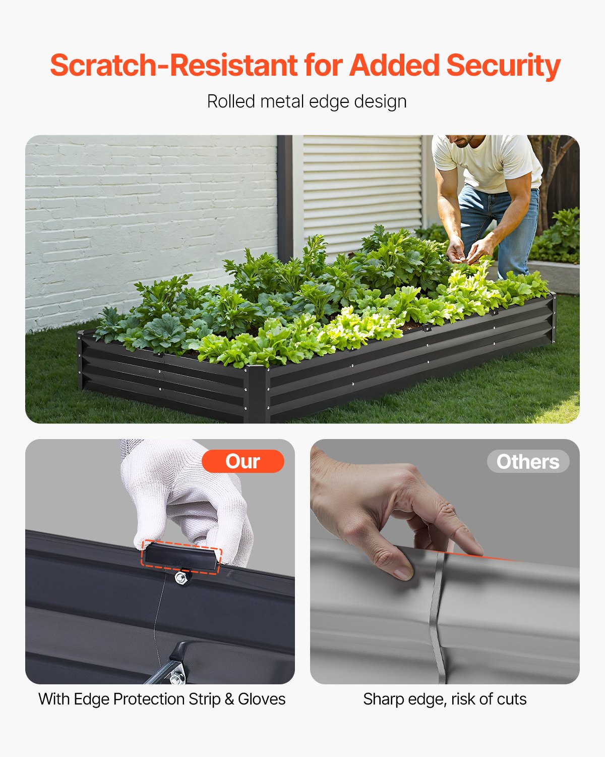 VEVOR Metal Raised Garden Bed, 8 x 4 x 1 ft Outdoor Galvanized Planter Box, with Open Bottom, Large Planter Raised Bed for Gardening Vegetables, Flowers, Herbs, and Succulent Plants, Dark Gray