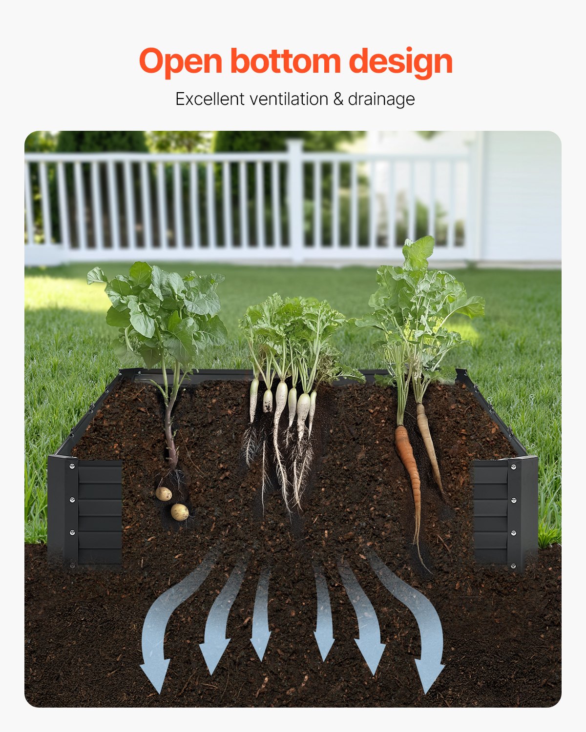 VEVOR Metal Raised Garden Bed, 8 x 4 x 1 ft Outdoor Galvanized Planter Box, with Open Bottom, Large Planter Raised Bed for Gardening Vegetables, Flowers, Herbs, and Succulent Plants, Dark Gray