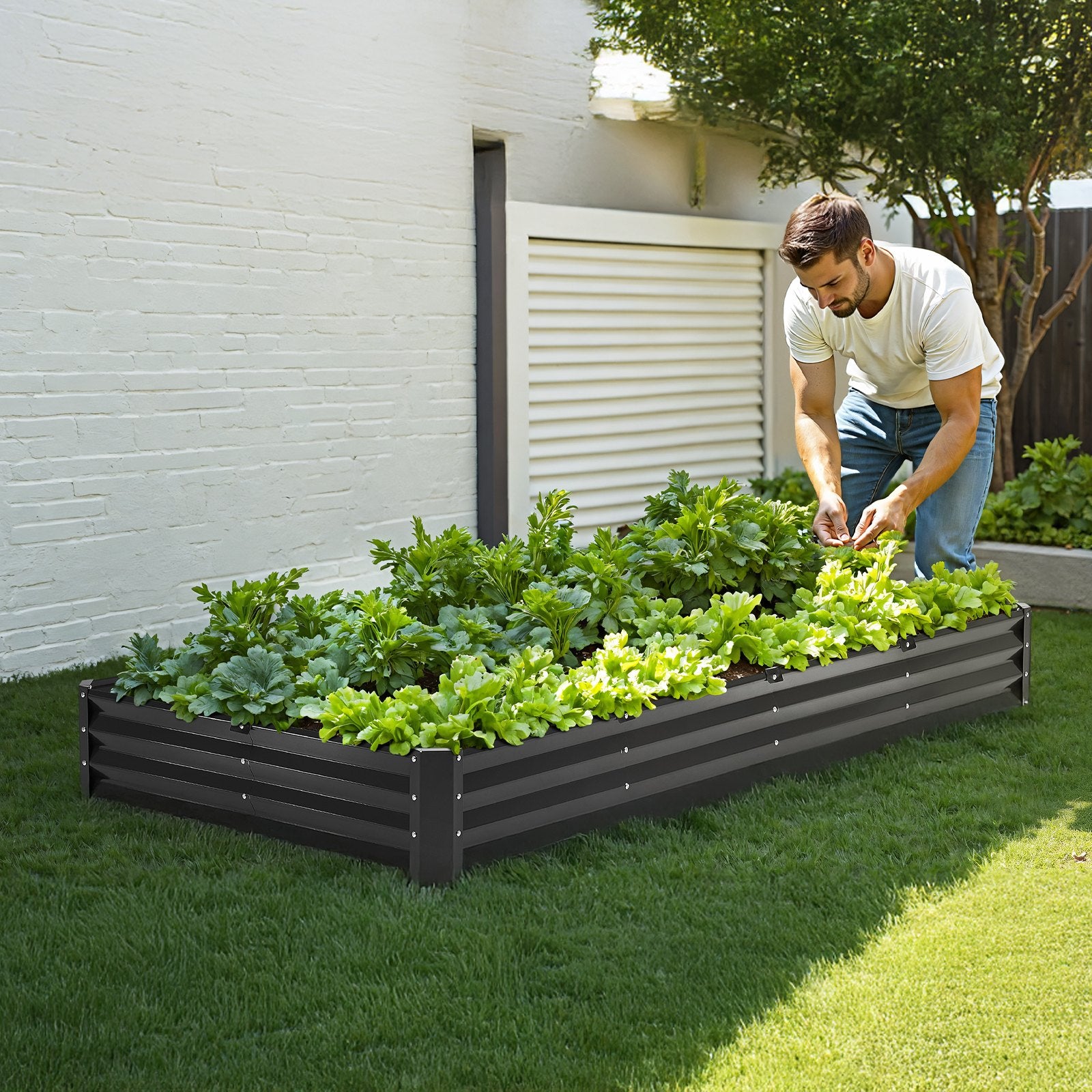 VEVOR Metal Raised Garden Bed, 8 x 4 x 1 ft Outdoor Galvanized Planter Box, with Open Bottom, Large Planter Raised Bed for Gardening Vegetables, Flowers, Herbs, and Succulent Plants, Dark Gray
