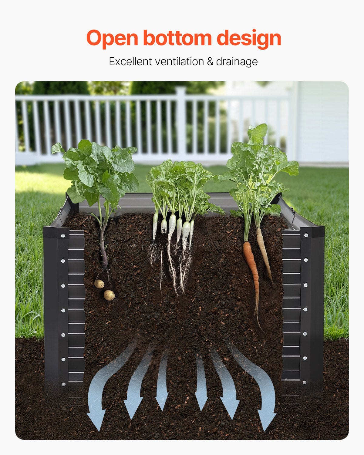 VEVOR Metal Raised Garden Bed, 6 x 3 x 2 ft Outdoor Galvanized Planter Box, with Open Bottom, Large Planter Raised Bed for Gardening Vegetables, Flowers, Herbs, and Succulent Plants, Dark Gray