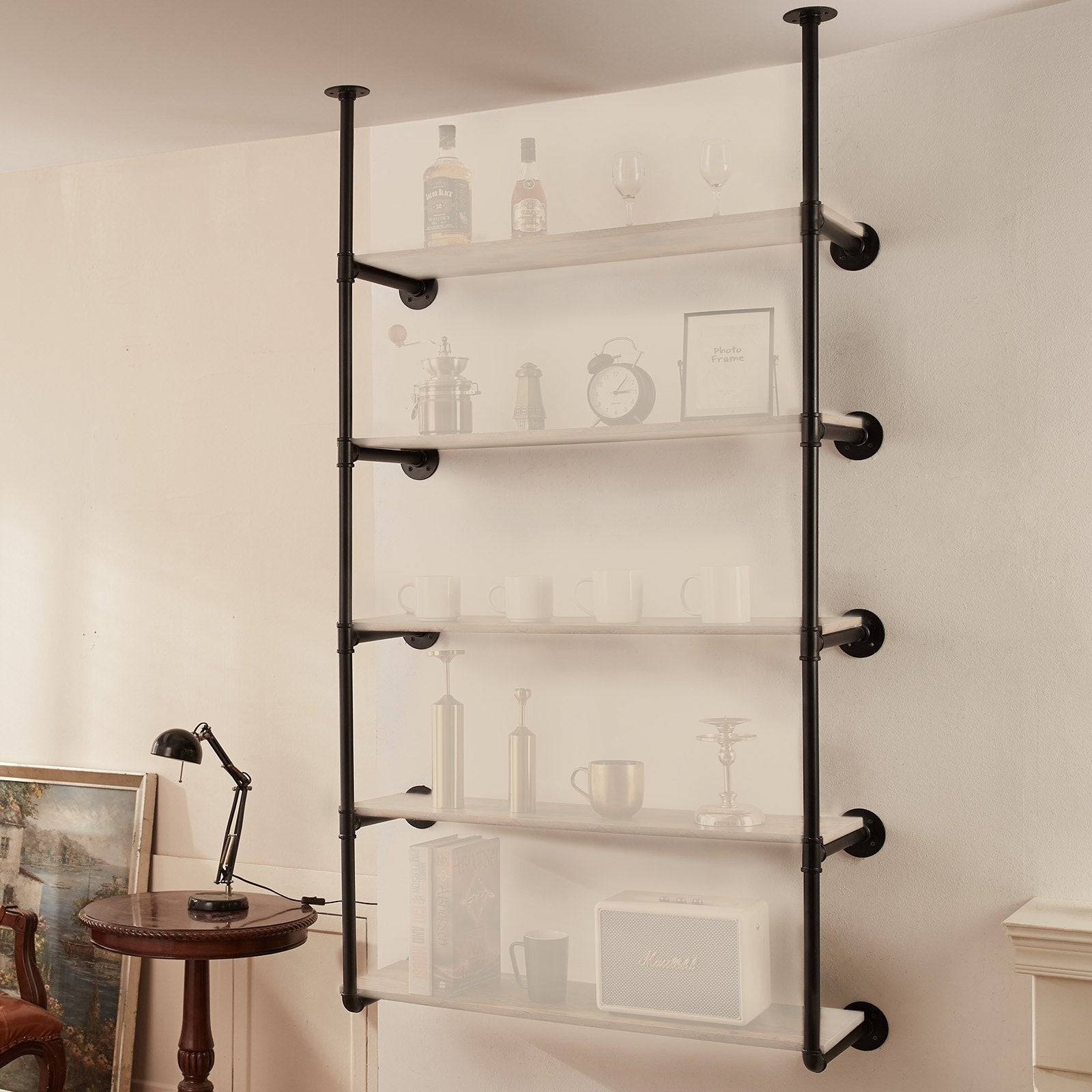VEVOR Industrial Pipe Shelf, 5 Tier 2PCS, 9.84in Applicable Board Width Wall-Mount Floating Rustic Wood Shelves Bracket Bookshelf,Storage Holder for Kitchen Bedroom Bathroom, Planks NOT Included