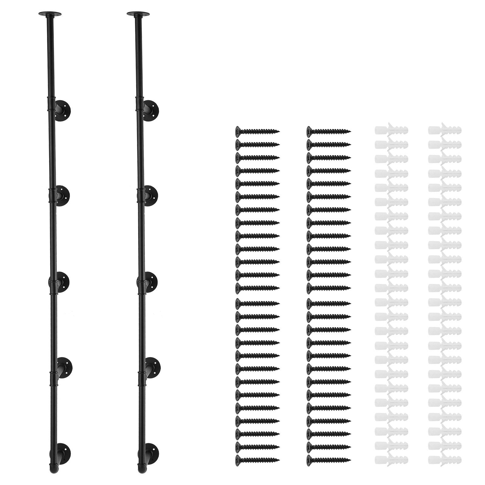 VEVOR Industrial Pipe Shelf, 5 Tier 2PCS, 9.84in Applicable Board Width Wall-Mount Floating Rustic Wood Shelves Bracket Bookshelf,Storage Holder for Kitchen Bedroom Bathroom, Planks NOT Included