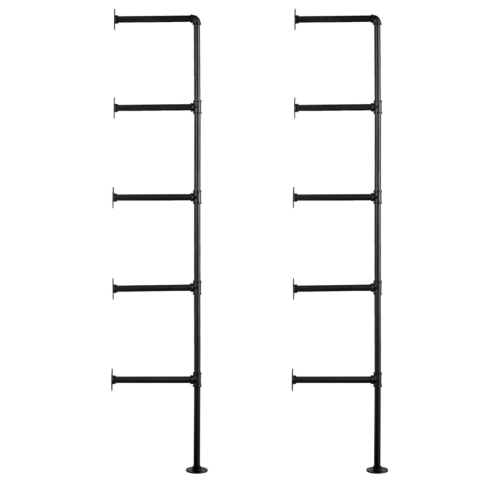 VEVOR Industrial Pipe Shelf, 5 Tier 2PCS, 9.84in Applicable Board Width Wall-Mount Floating Rustic Wood Shelves Bracket Bookshelf,Storage Holder for Kitchen Bedroom Bathroom, Planks NOT Included