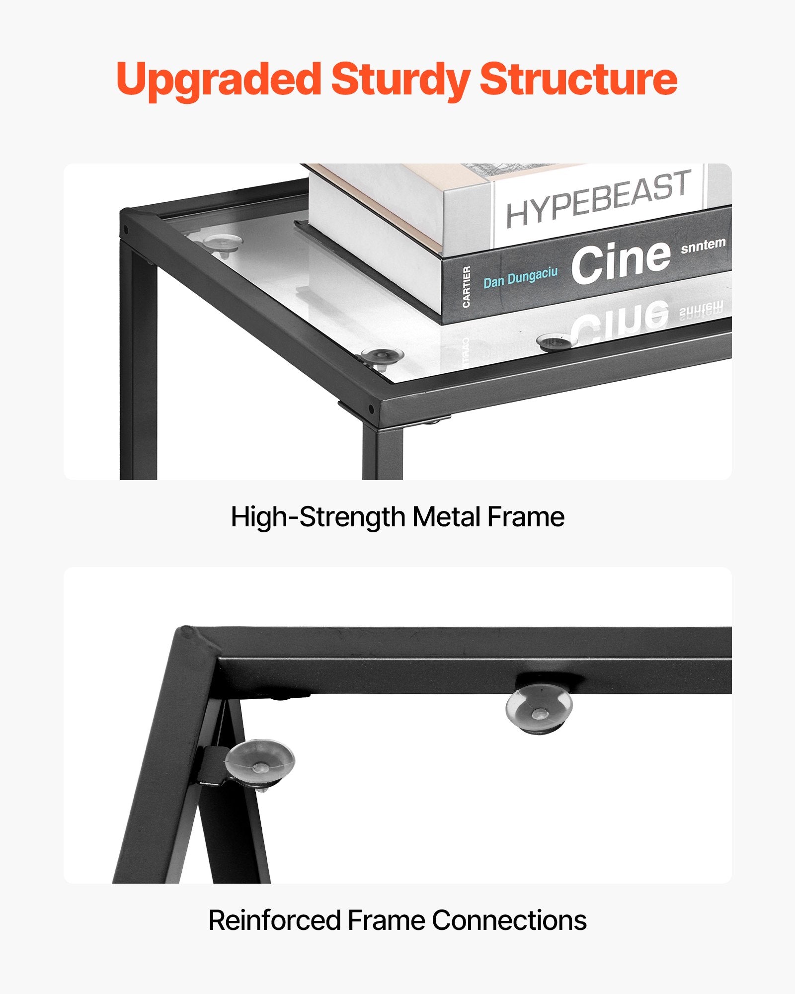 VEVOR 3-Tier Glass Console Table, Modern Rectangle Sofa Side Table with Tempered Glass Top and Iron Legs, Golden Consloe Desk with Anti-Tip Device for Living Room, Hallway, Entryway, Foyer, Black
