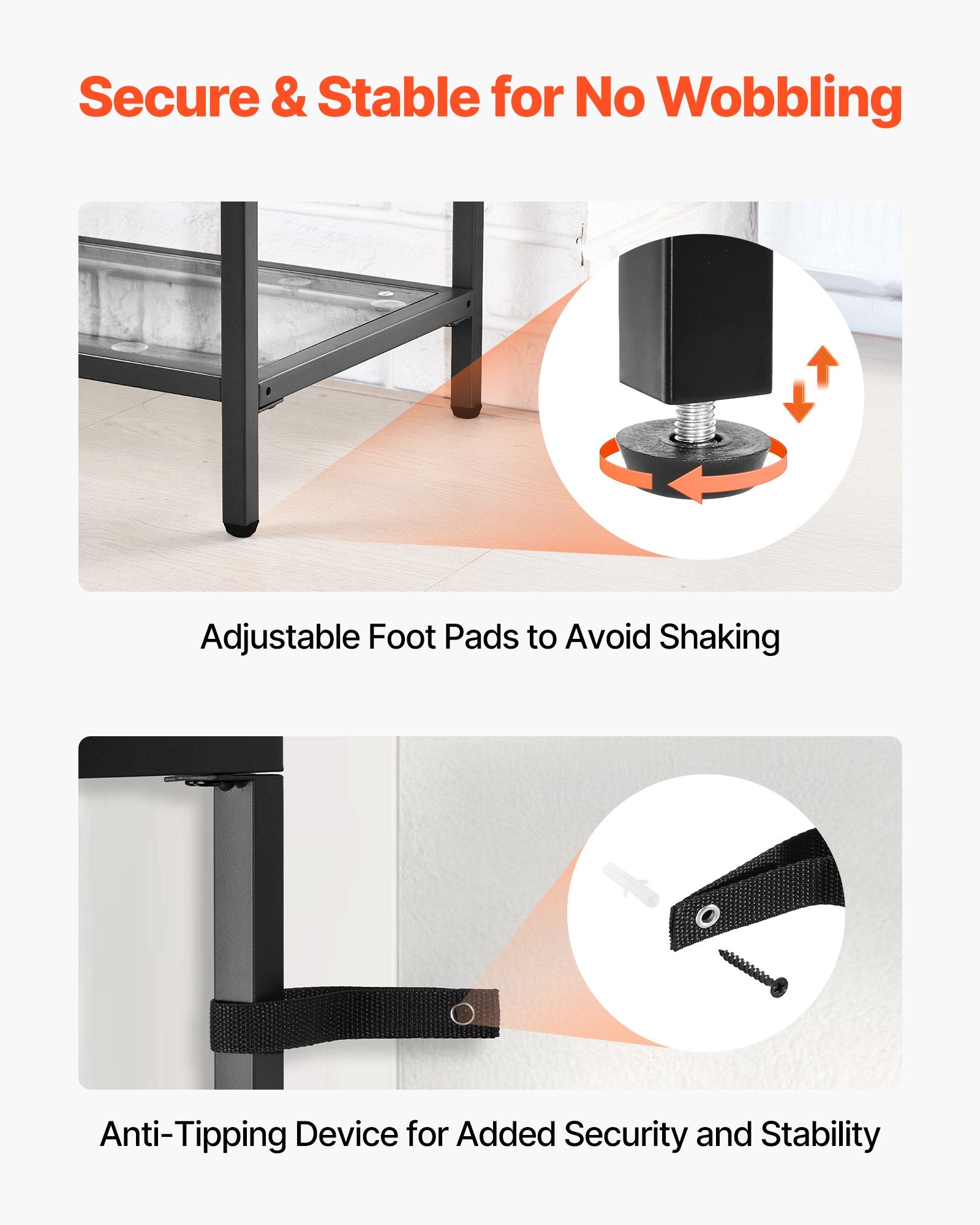 VEVOR 3-Tier Glass Console Table, Modern Rectangle Sofa Side Table with Tempered Glass Top and Iron Legs, Golden Consloe Desk with Anti-Tip Device for Living Room, Hallway, Entryway, Foyer, Black