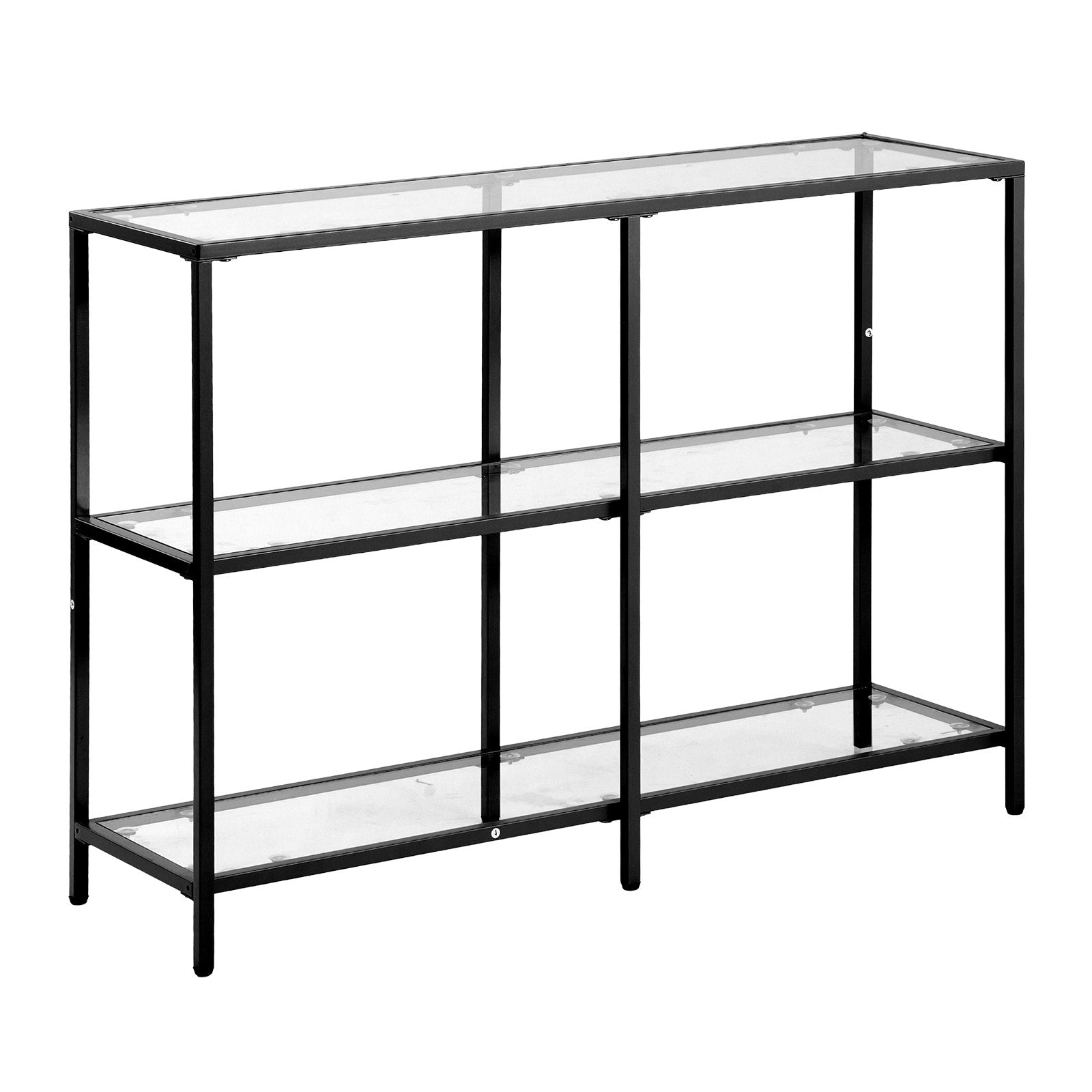 VEVOR 3-Tier Glass Console Table, Modern Rectangle Sofa Side Table with Tempered Glass Top and Iron Legs, Golden Consloe Desk with Anti-Tip Device for Living Room, Hallway, Entryway, Foyer, Black