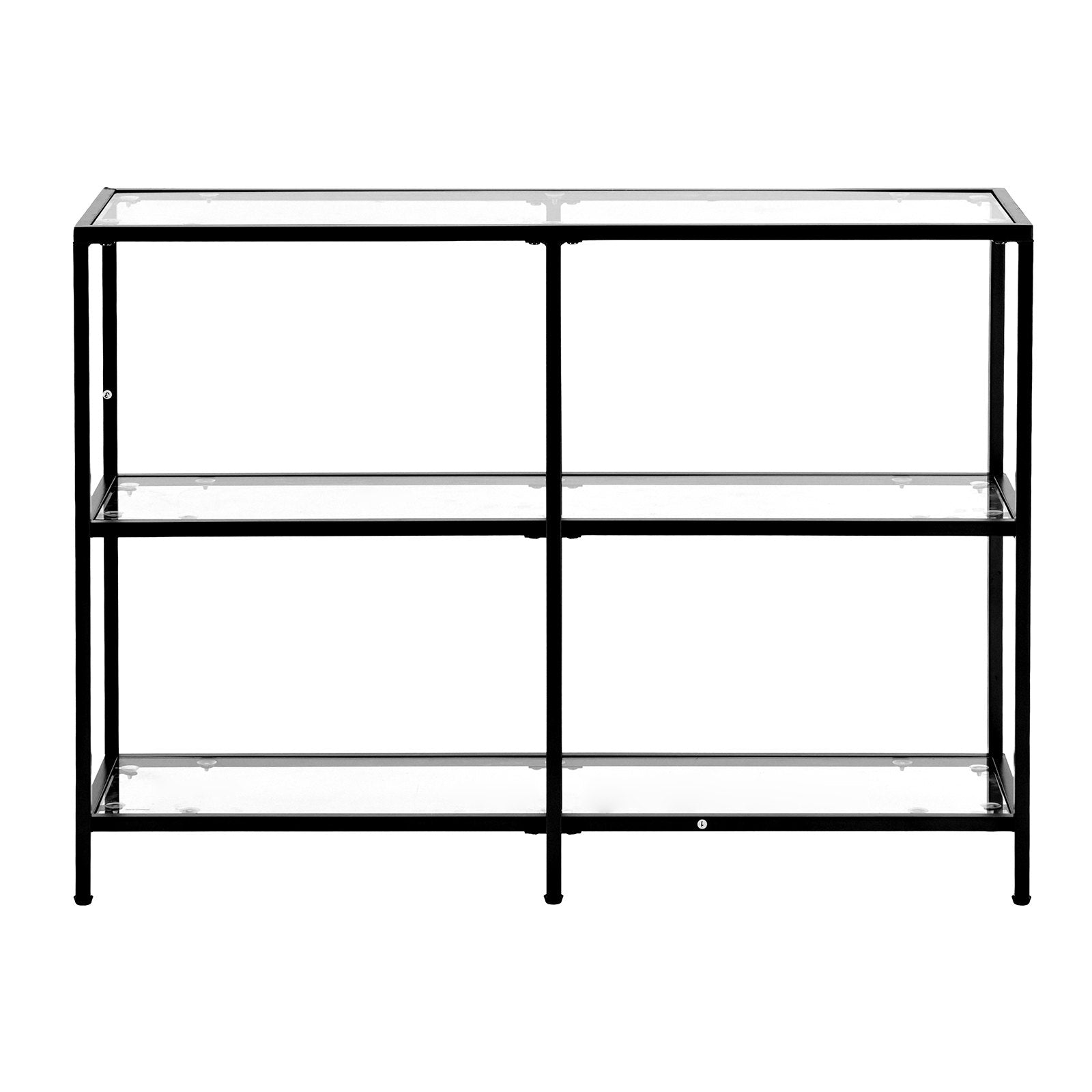 VEVOR 3-Tier Glass Console Table, Modern Rectangle Sofa Side Table with Tempered Glass Top and Iron Legs, Golden Consloe Desk with Anti-Tip Device for Living Room, Hallway, Entryway, Foyer, Black