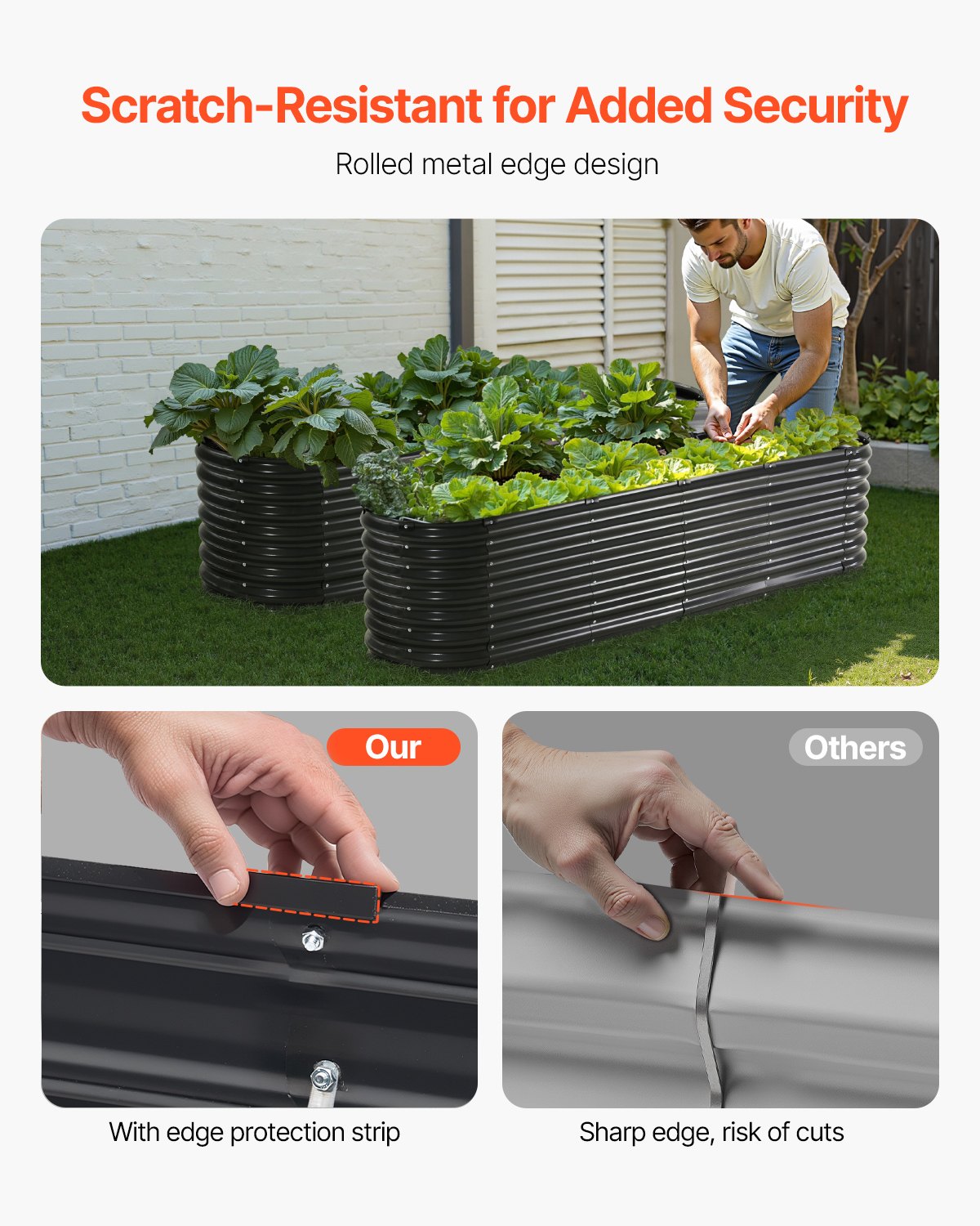 VEVOR Metal Raised Garden Bed, 8 x 2 x 2 ft Outdoor Galvanized Planter Box, with Open Bottom, Large Oval Planter Raised Bed for Gardening Vegetables, Flowers, Herbs, and Succulent Plants, Dark Gray