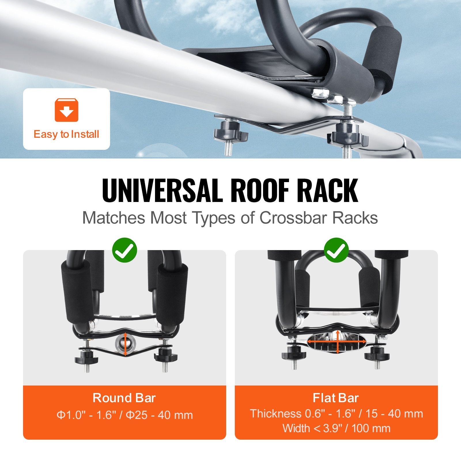 VEVOR Kayak Roof Rack 2 Pairs J-Bar, Soft Roof Rack, Top Mount Tie Down, Carrier for kayak, Surf Board, Canoe, SUP, Ski Board, Mount on Car, SUV, Truck, 2 Kayaks