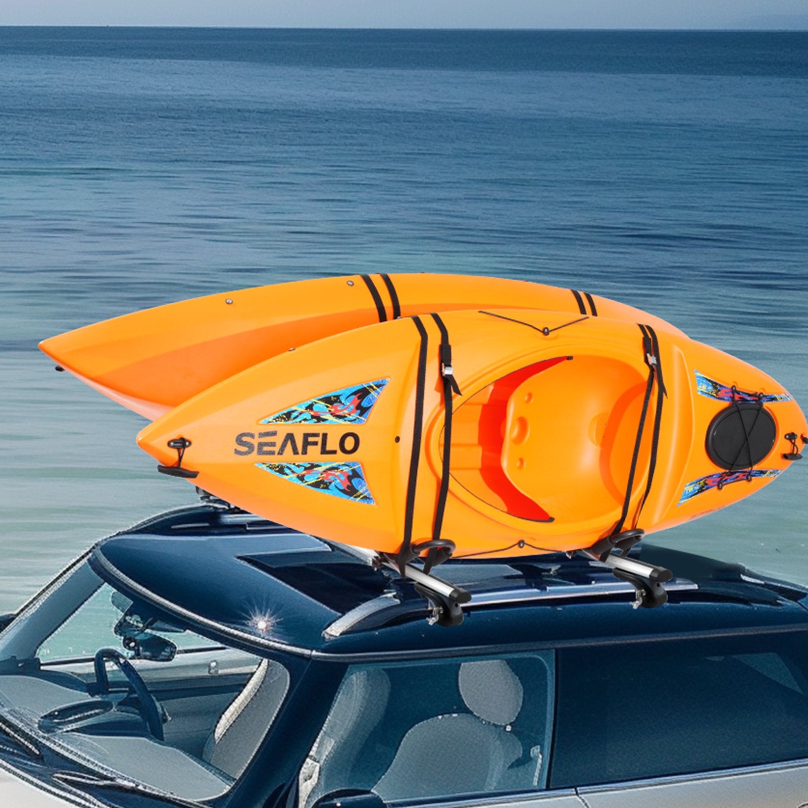 VEVOR Kayak Roof Rack 2 Pairs J-Bar, Soft Roof Rack, Top Mount Tie Down, Carrier for kayak, Surf Board, Canoe, SUP, Ski Board, Mount on Car, SUV, Truck, 2 Kayaks