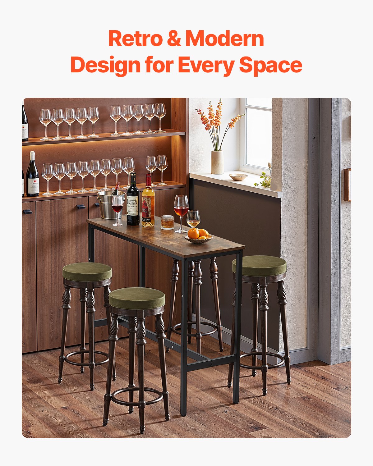 VEVOR Bar Table, Sturdy Metal Frame High Top Pub Table, Narrow Long Kitchen Dining, Cocktail Counter Bar Height Desk, Easy to Assemble,39x16x35.5 in, for Living Room Party, Rustic Brown and Black