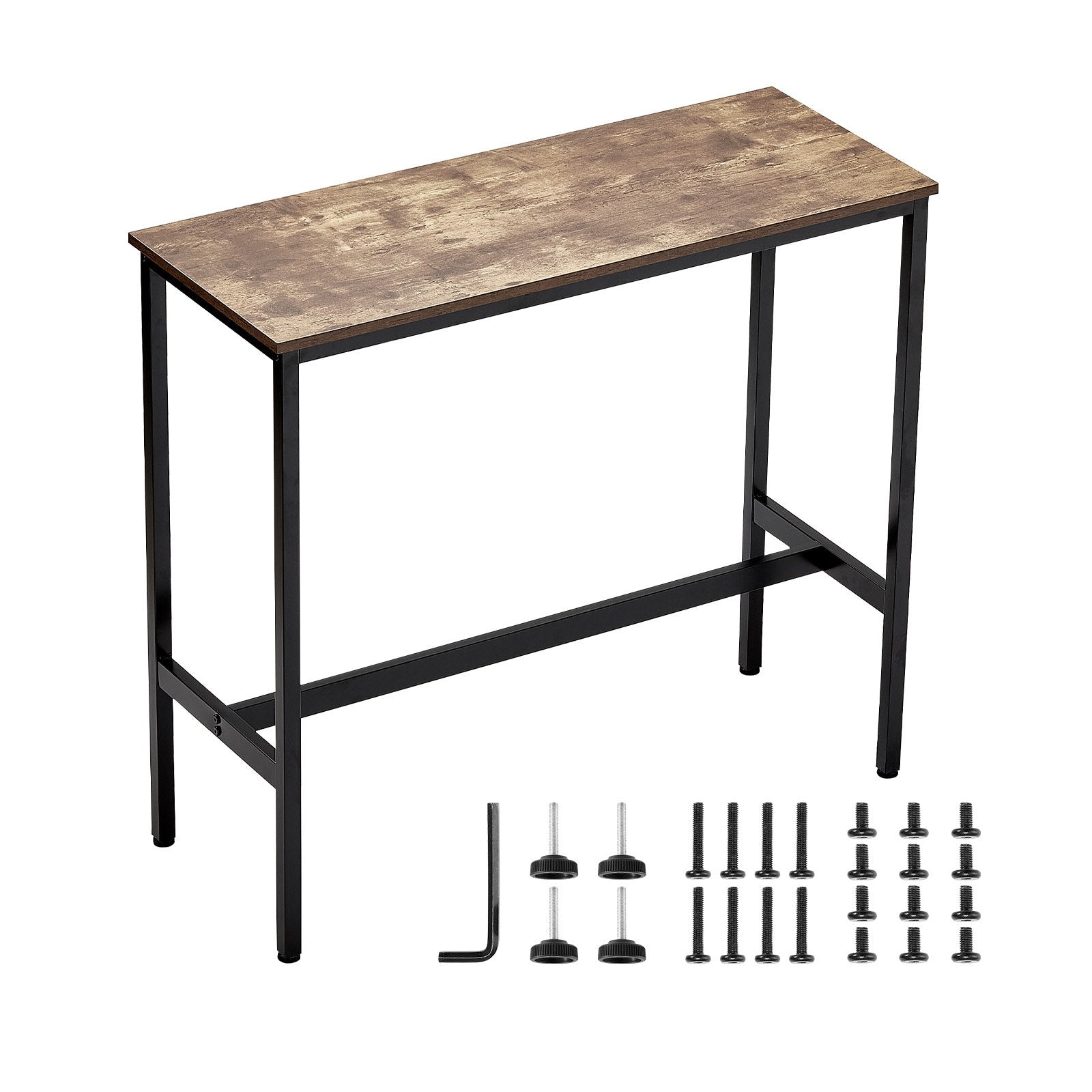 VEVOR Bar Table, Sturdy Metal Frame High Top Pub Table, Narrow Long Kitchen Dining, Cocktail Counter Bar Height Desk, Easy to Assemble,39x16x35.5 in, for Living Room Party, Rustic Brown and Black