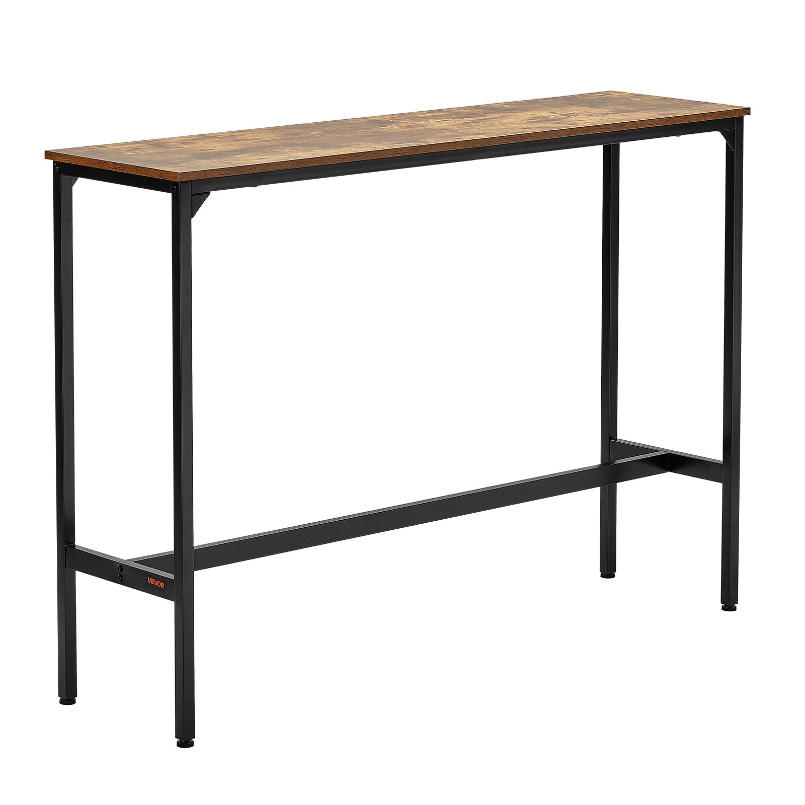 VEVOR Bar Table, Sturdy Metal Frame High Top Pub Table, Narrow Long Kitchen Dining, Cocktail Counter Bar Height Desk, Easy to Assemble, 55x15x39 in, for Living Room Party, Rustic Brown and Black